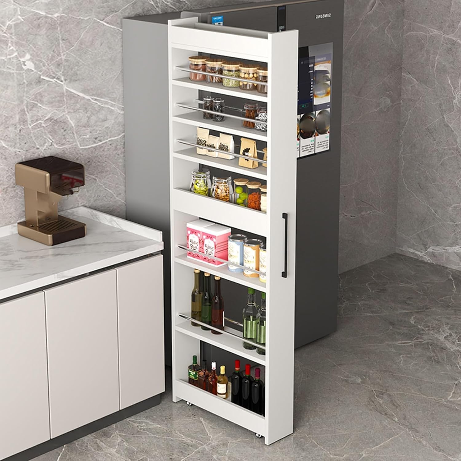 7-Tier Slim Rolling Storage Cart with Wheels - Narrow Spice Rack Organizer for Kitchen, Pantry & Laundry - Space-Saving Wood Storage Cabinet (21.65''d X Wood D 17.72 x H 72.4 x W 7.87 in
