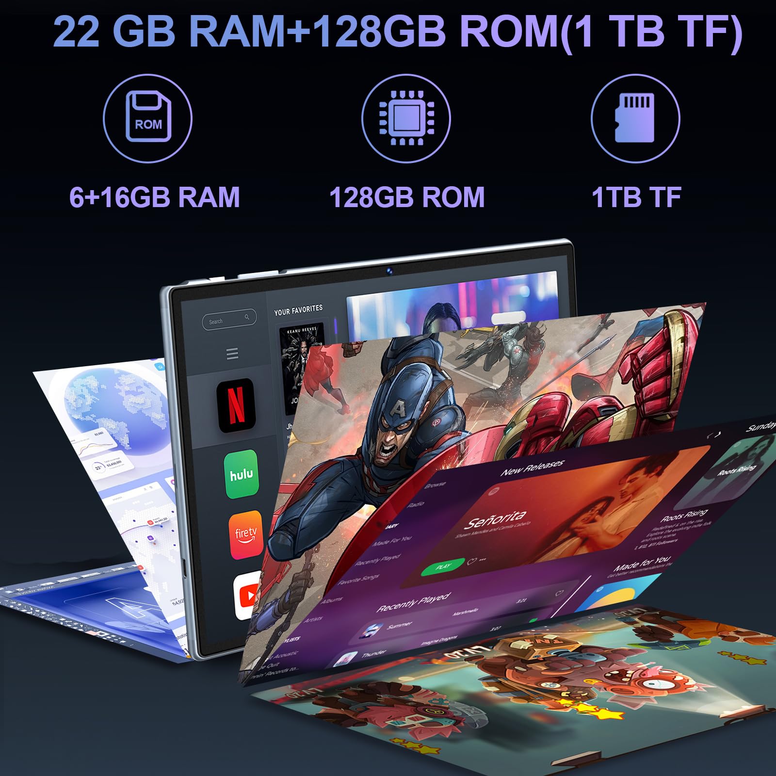 Último Tablet Gemini AI Android, Tablet 10 Pulgadas, 22GB+128GB/TF 1TB, Octa-Core 2.0GHz, 5G WiFi, Bluetooth5.0, 8000mAh Batería, 8MP+5MP, Widevine L1, GPS, Tablet con Funda, Teclado y Ratón - Gris