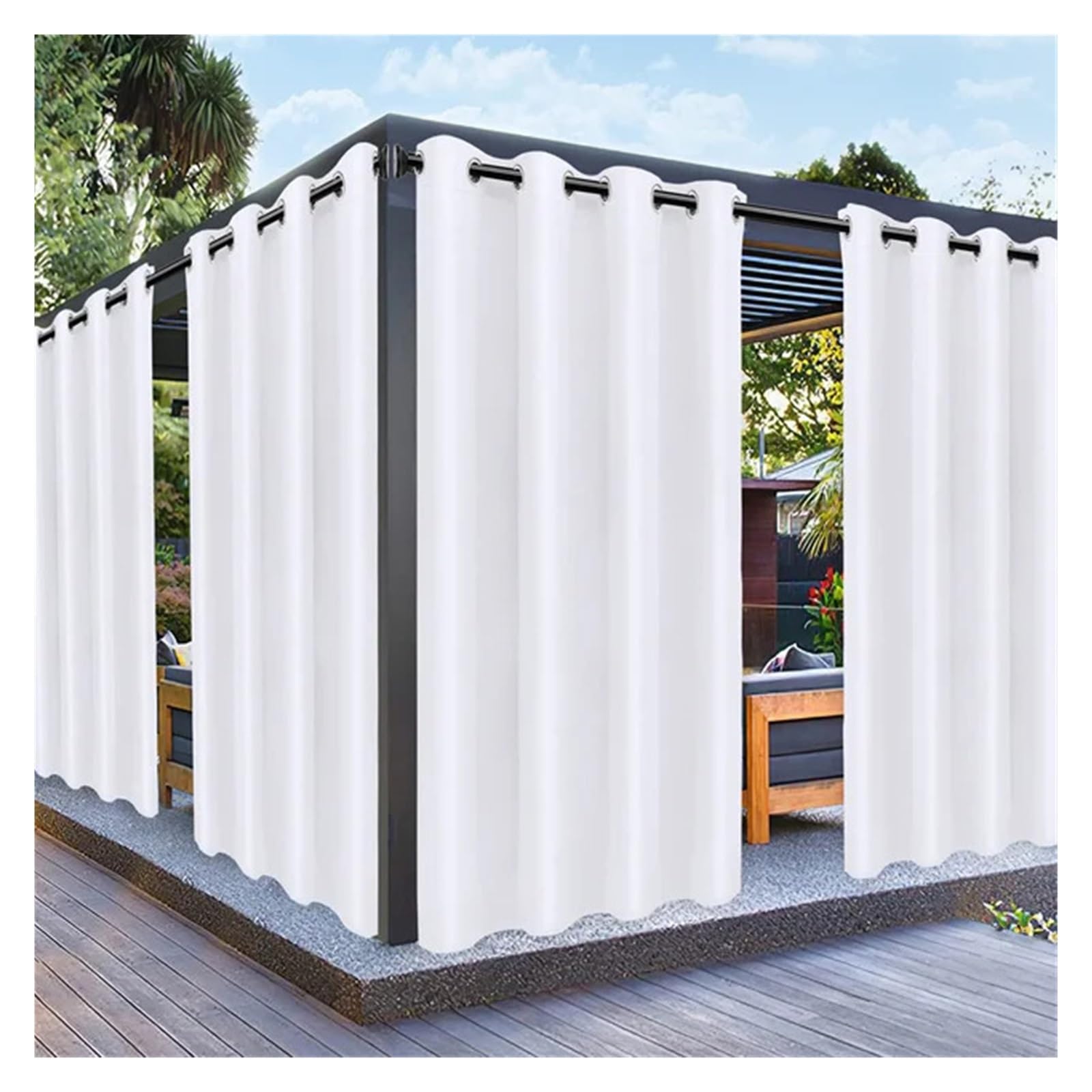 Zymjzbetic Pergola Curtain 1PC, Waterproof Outdoor Polyster Grommet Top Curtain, For Gazebo, Porch, Pergola and Patio Decoration(White,GROMMET TOP_W137 X H213)