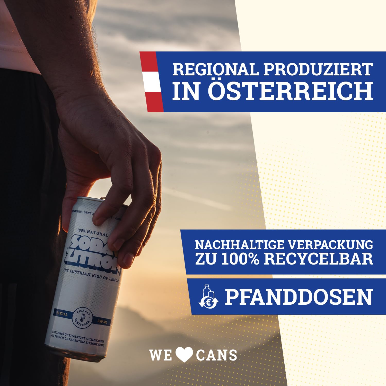 SODA ZITRON BIO - 100% Natürliche Erfrischung - Original aus Österreich - Erfrischungsgetränk hergestellt aus Zitronen - ohne Zucker - kalorienarm - 48 x 330ml EINWEG