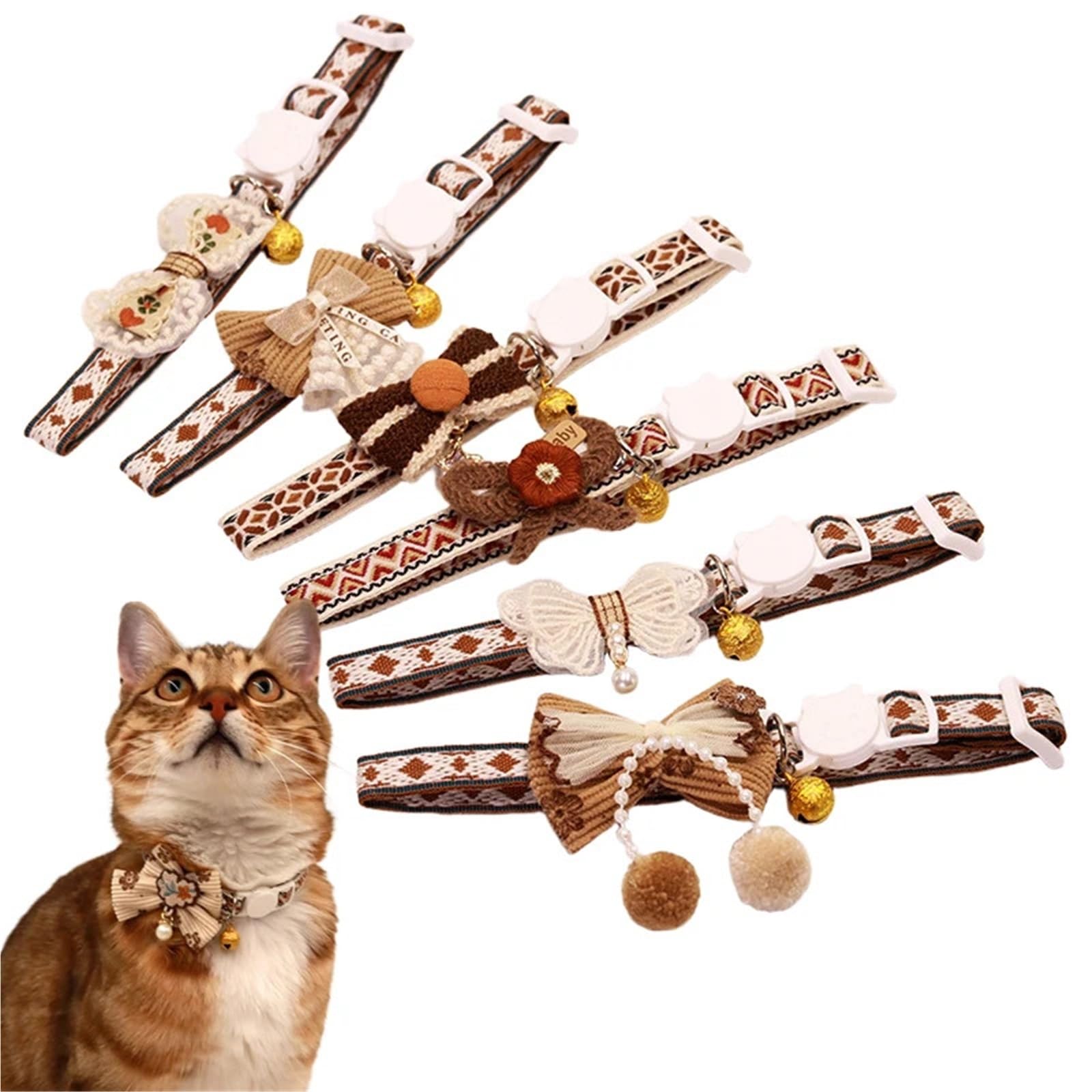 Sicheres Katzenhalsband mit Glöckchen, Fliege, abreißbarem Sicherheitsverschluss, Haustierzubehör, Spitzen-Kätzchen-Halskette for Katzen, Welpen, kleine Hunde(Color1)