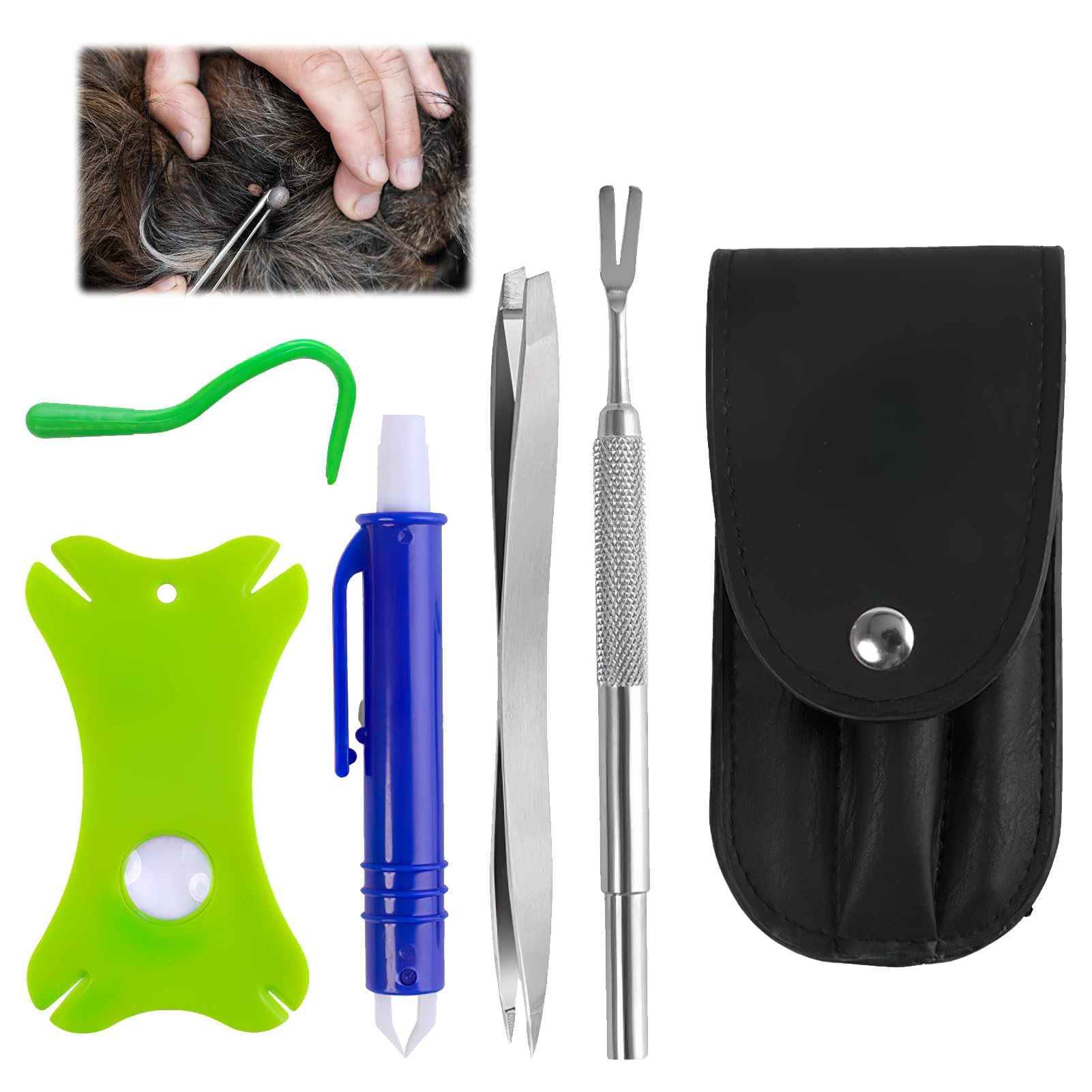 Juego de 5 Pinzas para Garrapatas con Estuche, Herramienta de Eliminación de Garrapatas para Mascotas y Personas, Pinzas para garrapatas Gato y para Perros, Protección y Seguridad contra Garrapatas