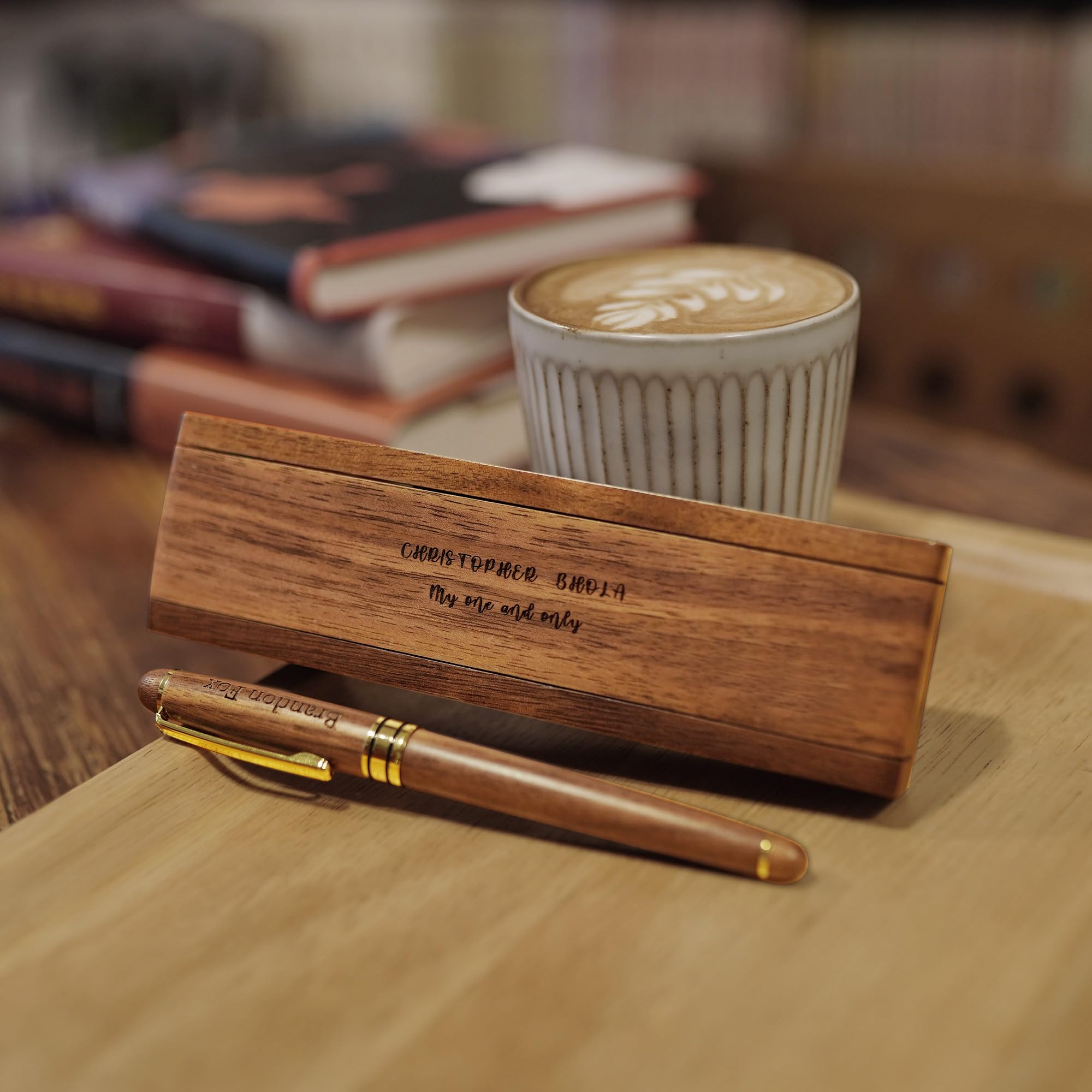 Personalised Handmade Wooden Ballpoint Pen with Engraved Commercial Gift Box (Nuts)
