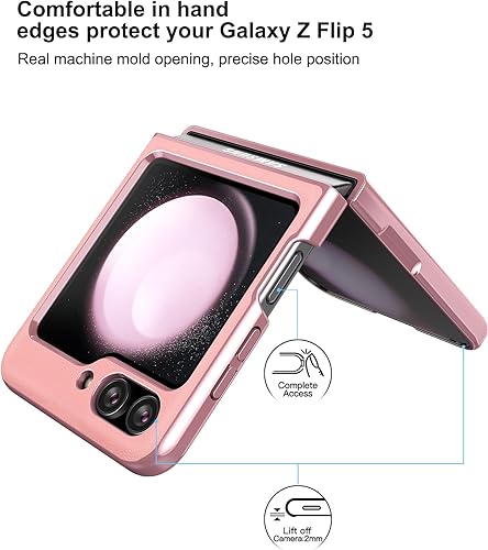 Miniatura 2 de Feitenn Funda para Samsung Z Flip 5, Premium Z Flip 5 Funda trasera de cuero genuino delgada y dura PC Bling a prueba de golpes con película
