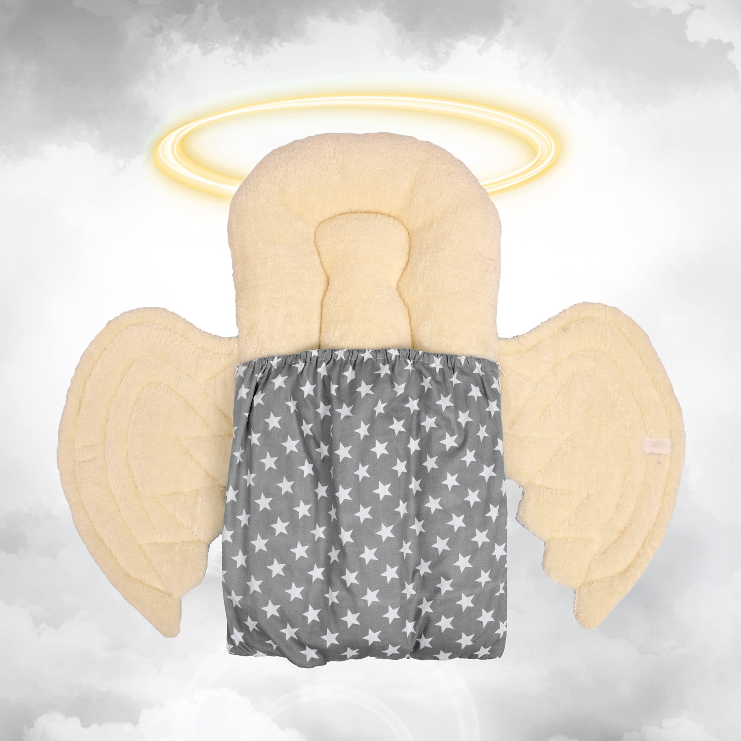 UNIBEE Baby Cot Bed for Babies with Baby Fur Material | Best for Photoshoot of Baby | Suitable for Gifting Purpose | Swaddle a Baby with Attachable Wings (Grey)