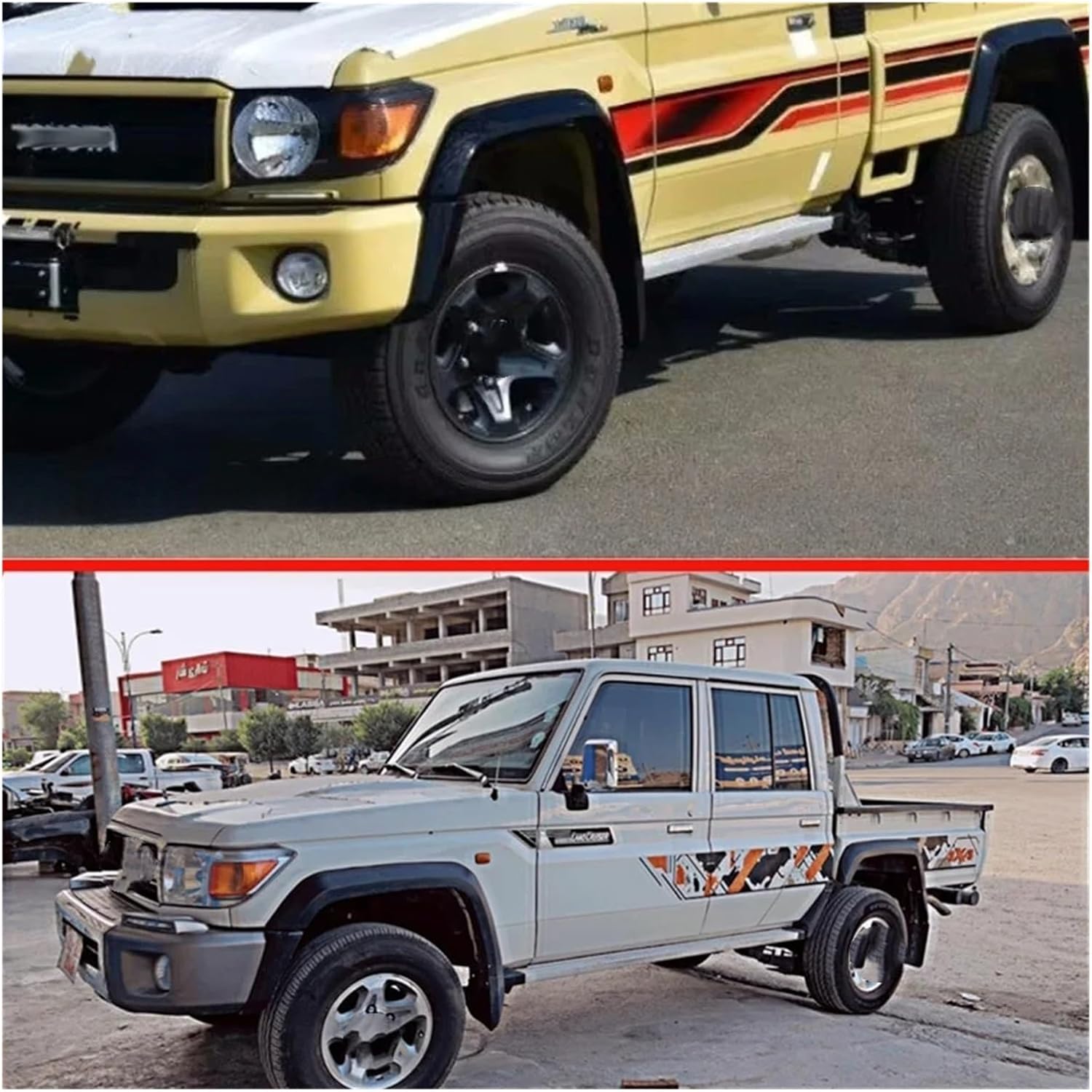 Car Wheel Eyebrow Protector Sticker Trim Fender Flares Compatible with Toyota Land Cruiser FJ79 LC79 2007+ Anti-Scratch Pickup Accessories(Package 2)