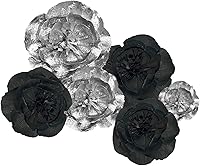 Vista 1 de IGUO Flor de papel negro plateado 3D artificial 6 piezas de pompones de papel para celebración escolar, decoración de flores para baby shower