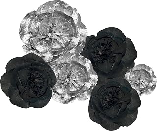 IGUO Silver Black Paper Flower Home Wall Backdrop 3D Handcrafted 6PCS Paper Pom Pom School Celebration Flower Decor Baby Shower Birthday Party Centerpiece Wedding Decorations