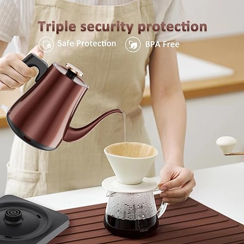 Miniatura 6 de Hervidor eléctrico de cuello de cisne 1.0L, 1000 W de hervir rápidamente en 4 minutos, hervidor de té de acero inoxidable, hervidor de café para