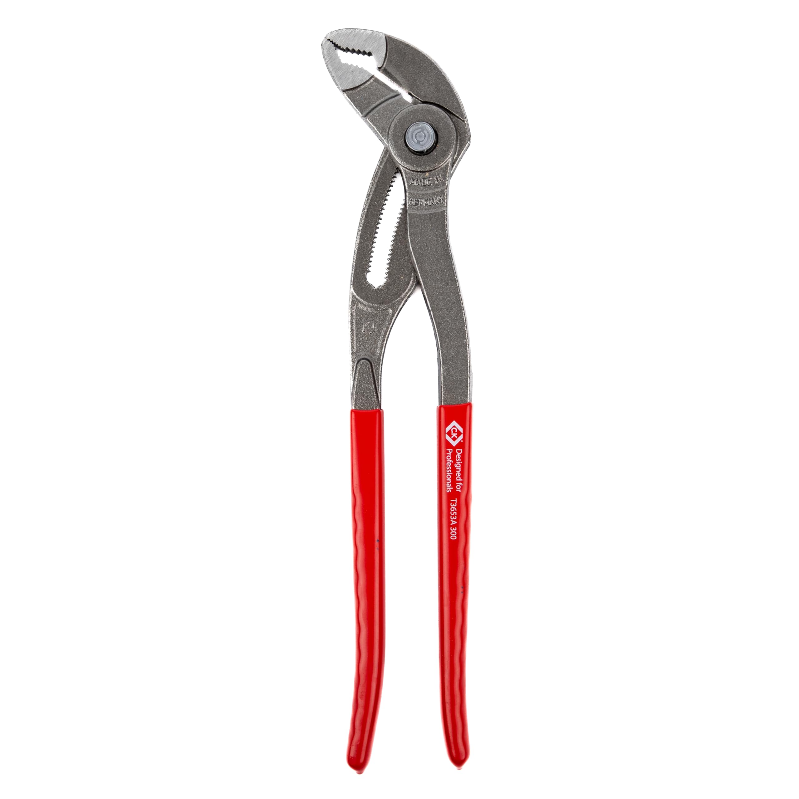 C.K Tools CK T3653A 300 - Alicates de bomba de agua con botón pulsador, mandíbula delgada de 300 mm, empuñaduras de fontanería ajustables para tuberías, grifos y accesorios, capacidad de 70 mm, junta