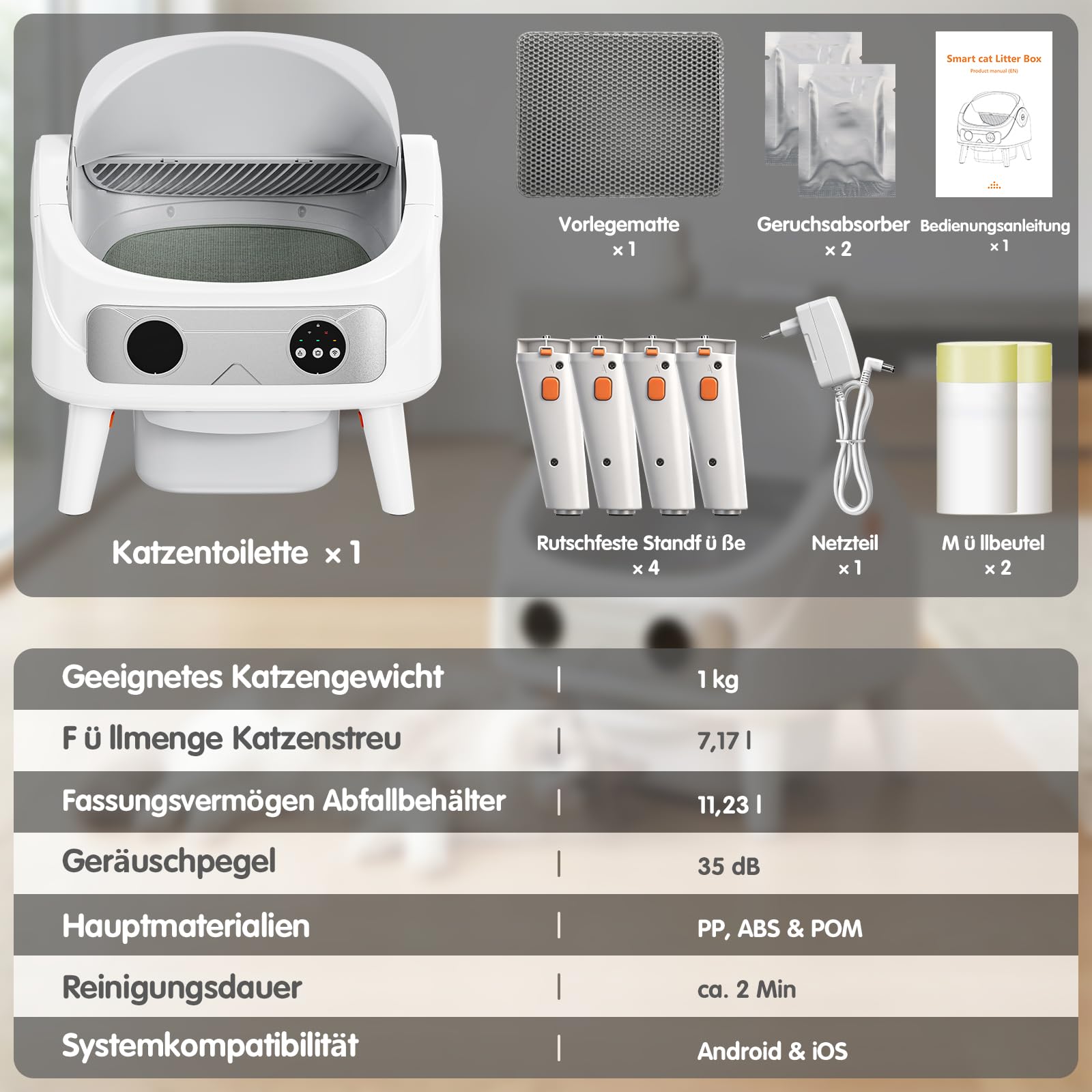 Selbstreinigende Katzentoilette Offen, 80L Automatisches Katzenklo