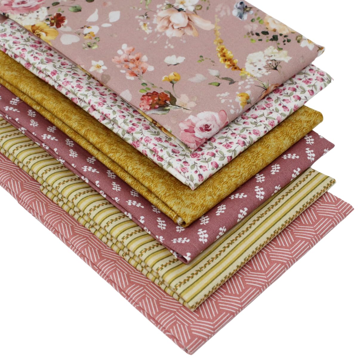 Overdale Fabrics Pink, Yellow 6 Fat Quarters Bundle - 'Rose Trellis' Floral Rose Fabrics In Shades Of Soft Pink With Yellow Blenders. 100% Cotton For Quilting, Patchwork & Crafting (With Free Patchwork Pattern By Overdale Fabrics)