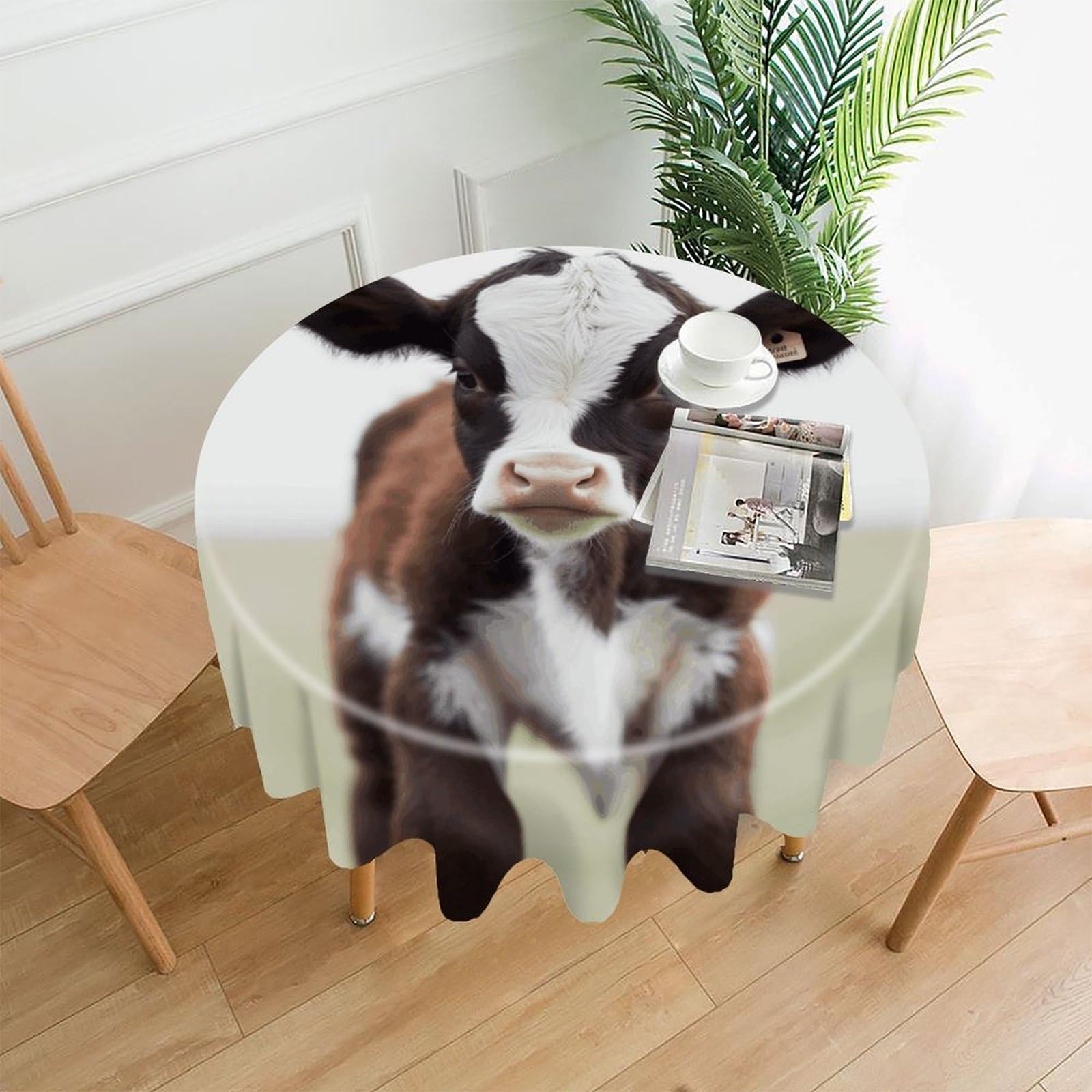 Cow Tablecloth Exquisite Wrinkle-Free Straight-Edge Round Table Cloth Anti-Fading Premium Polyester Tablecloth Waterproof Folding Table Cloths for Tables Decor