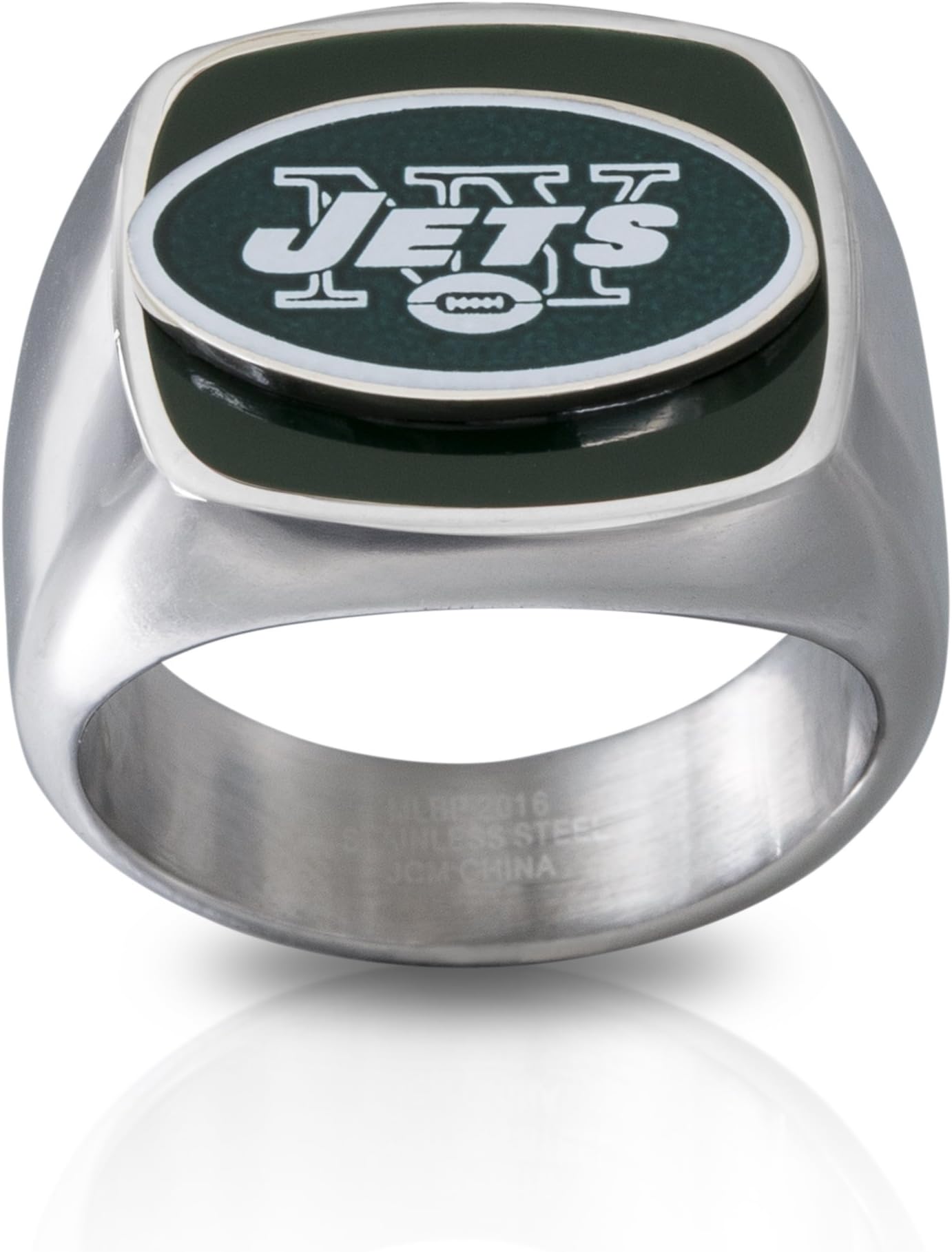 Jacmel Jewelry NFL New York Jets Men's License Stainless Steel Logo Ring, Size 10, Green