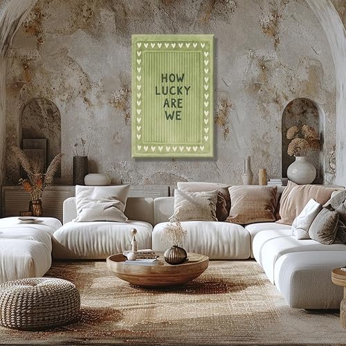 Miniatura 5 de Lienzo retro a rayas verdes con texto en inglés "How Lucky Are We Heart", póster con cita de corazón, afirmaciones positivas, póster de impresión