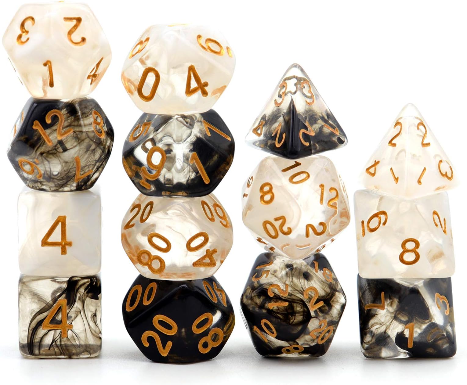 Haxtec2 Pack DND Dice Set Black Swirl White Ink Polyhedral D&D Dice for Roleplaying Dice Games as Dungeons and Dragons RPG Cloud Dice
