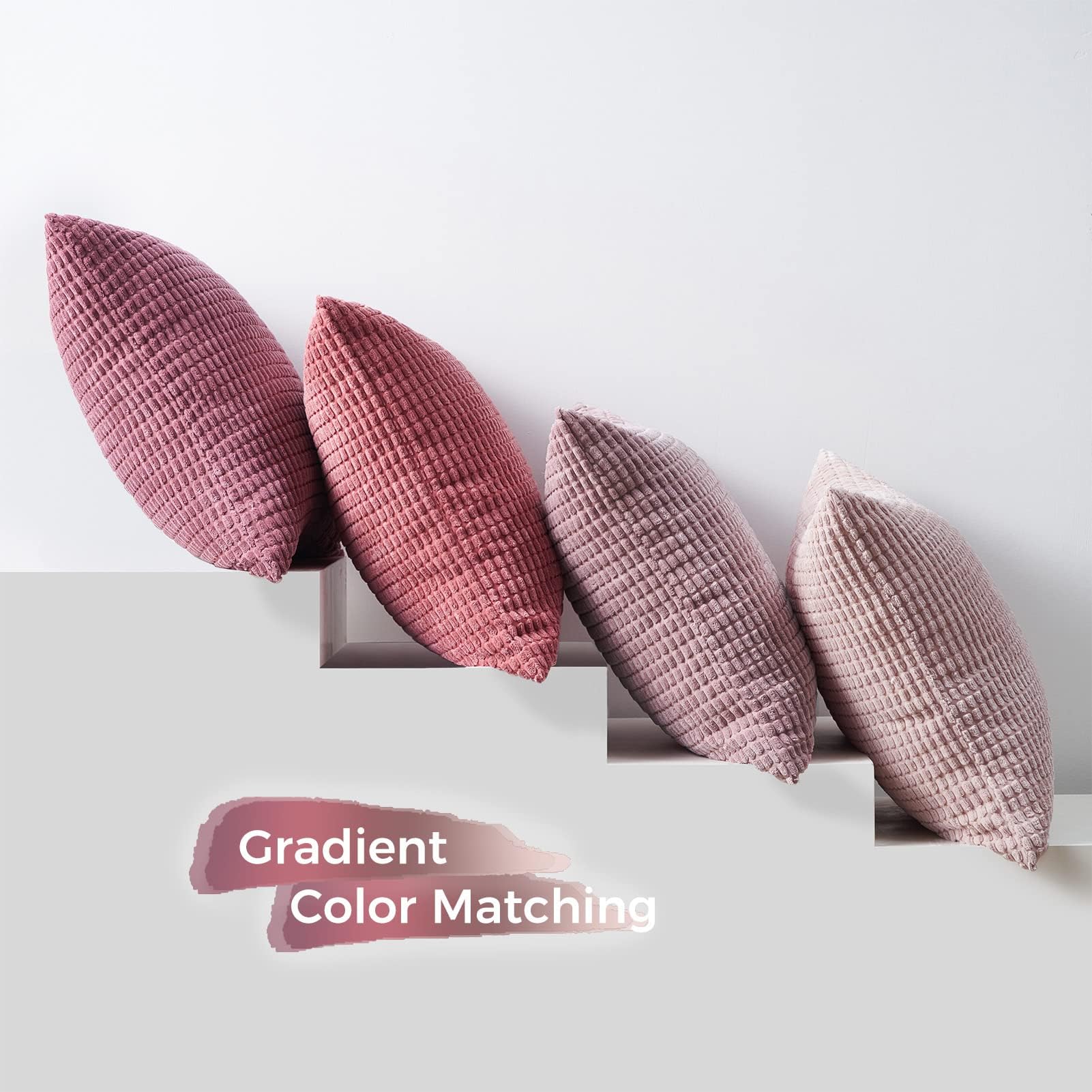 Topfinel Kissenbezug 45x45 Rosa 4er Set Cord körnig Farbverlauf Kissenbezüge Kissenhülle Dekokissenbezug Sofakissen Couchkissen für Sofa Schlafzimmer Wohnzimmer Balkon Kinder flauschig