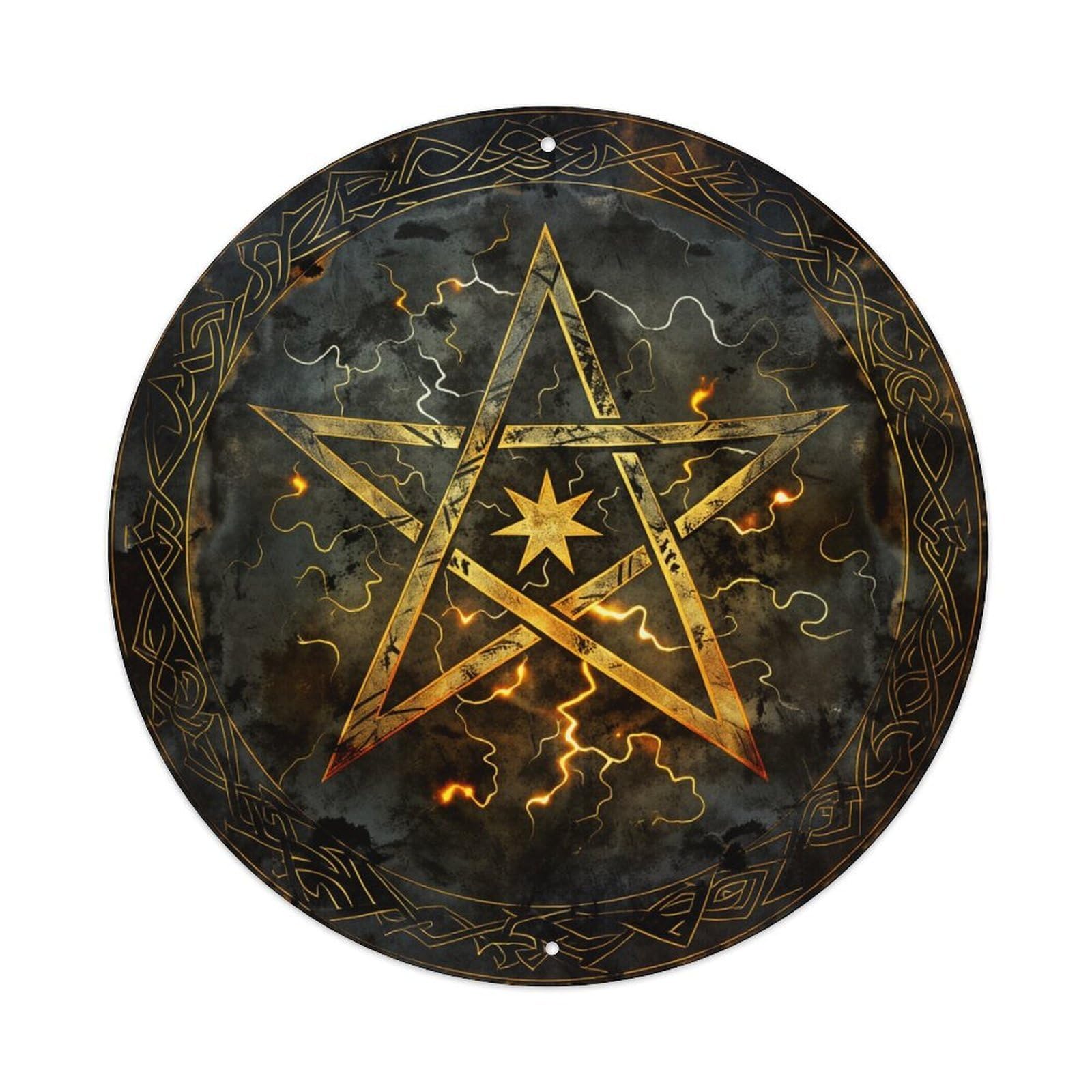 Golden Star Pentagram Circle Pattern Round Tin Sign Vintage Metal Sign Home Bar Garden Indoor & Outdoor Wall Decor Retro Metal Poster 8x8 Inch