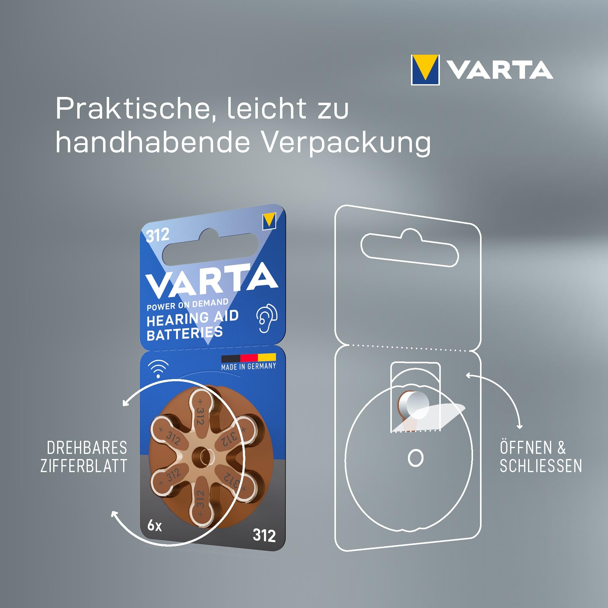 VARTA Hörgerätebatterien Typ 312 braun, 60 Stück Vorratspack, 1,45 V – Ansicht 5