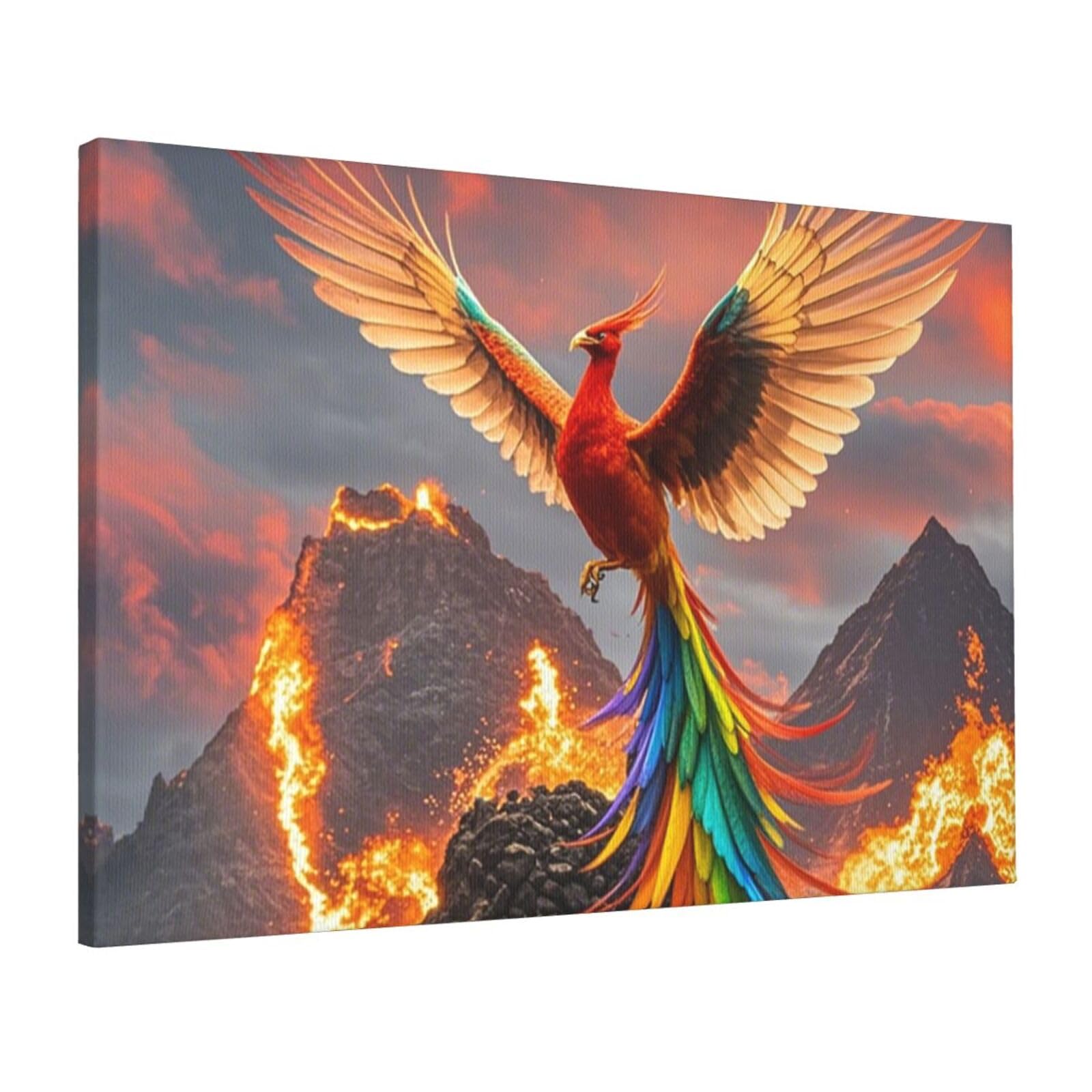 FodPand Canvas Wall Art for Living Room Wall Decor 16"x24" Modern Artwork Painting Pictures Hanging Canvas Prints Phoenix and Fire Aesthetic Wall Art for Bedroom Bathroom Office Wallart Decor
