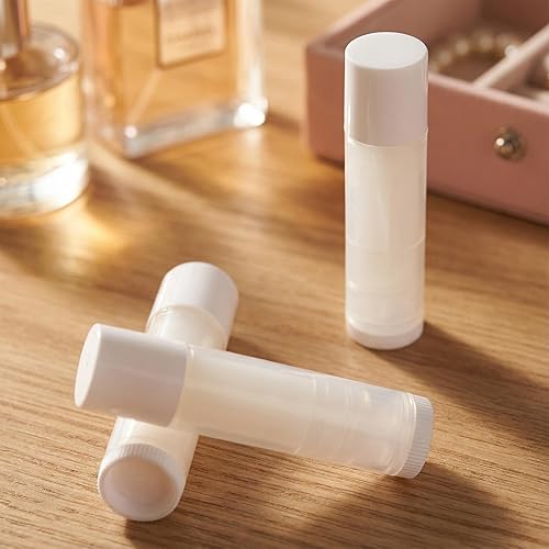 Miniatura 6 de Bekith Paquete de 100 tubos de bálsamo labial vacíos transparentes de 0.2 fl oz con tapas blancas, Claro