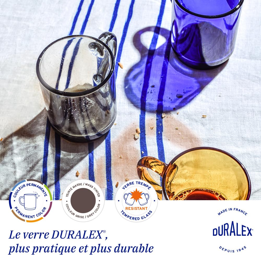 Duralex Set di 6 tazze impilabili in vetro temperato da 26 cl, resistenti tazze da cucina per caffè, tè, colazione, uso quotidiano, Set di tazze in vetro della collezione Versailles