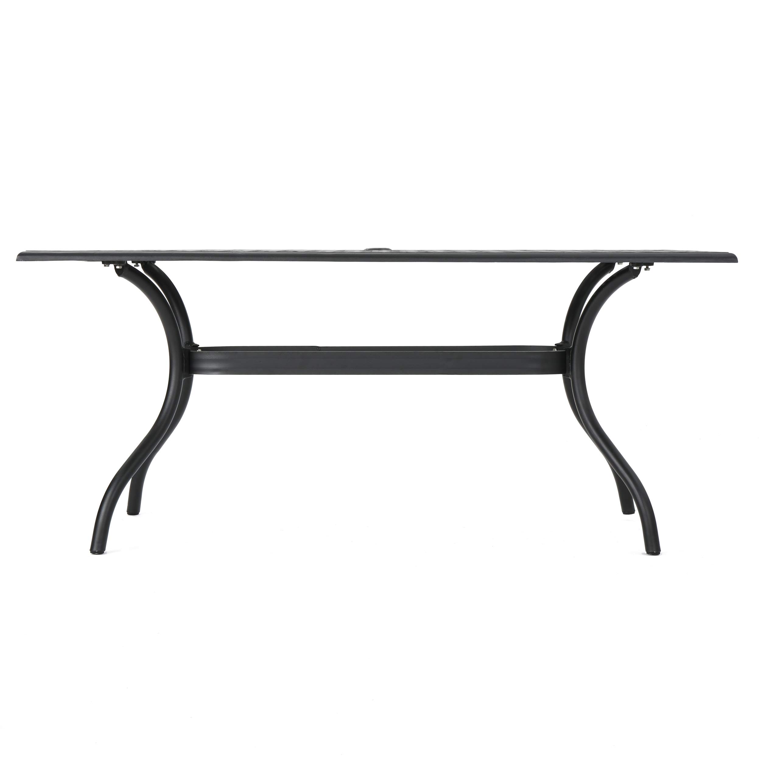 Cayman Outdoor - Juego de comedor de aluminio fundido de 6 plazas, juego de 7 piezas, color arena negra 4