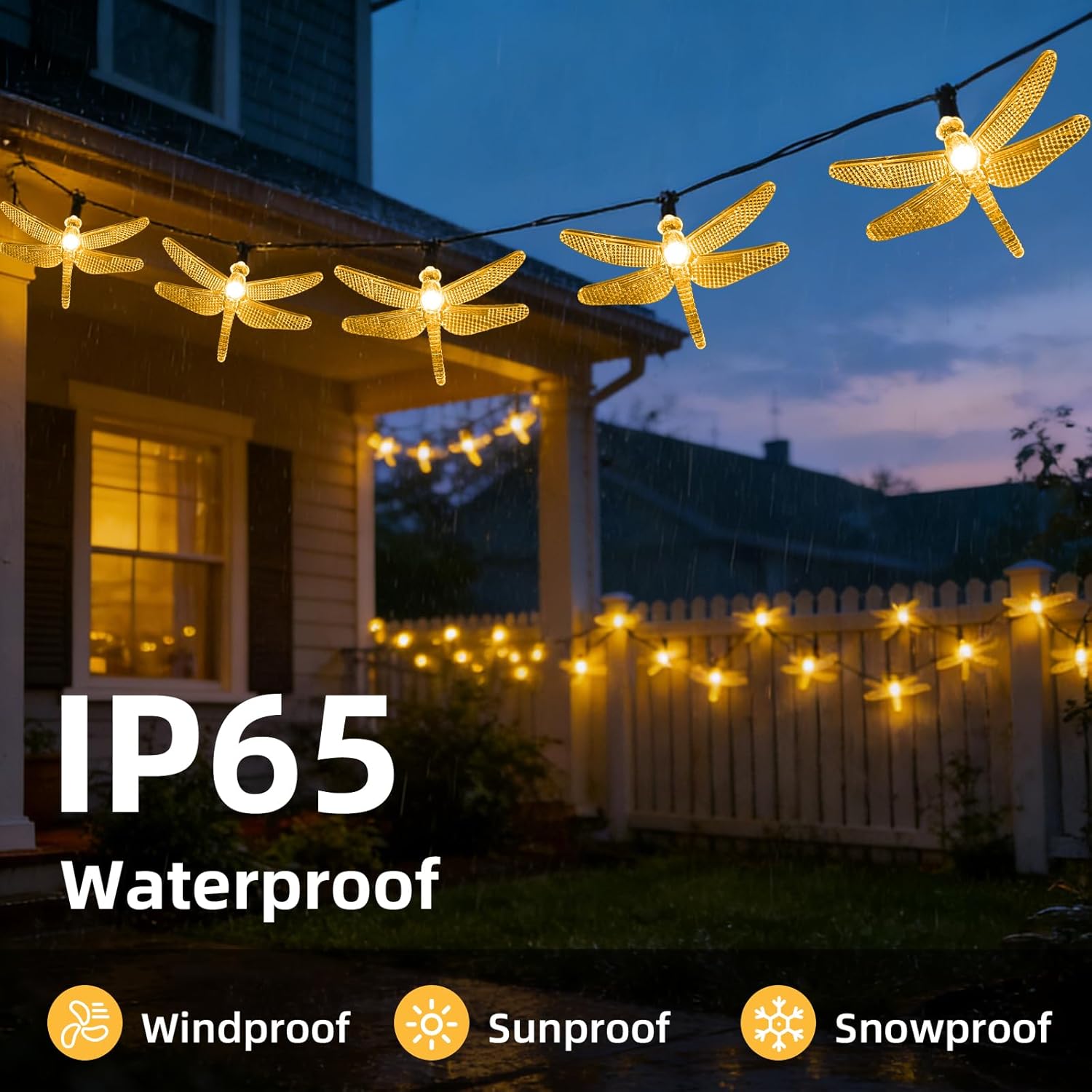 ASFSKY Dragonfly Solar Lights Outdoor 50 LED Dragonfly Lights Waterproof Warm White