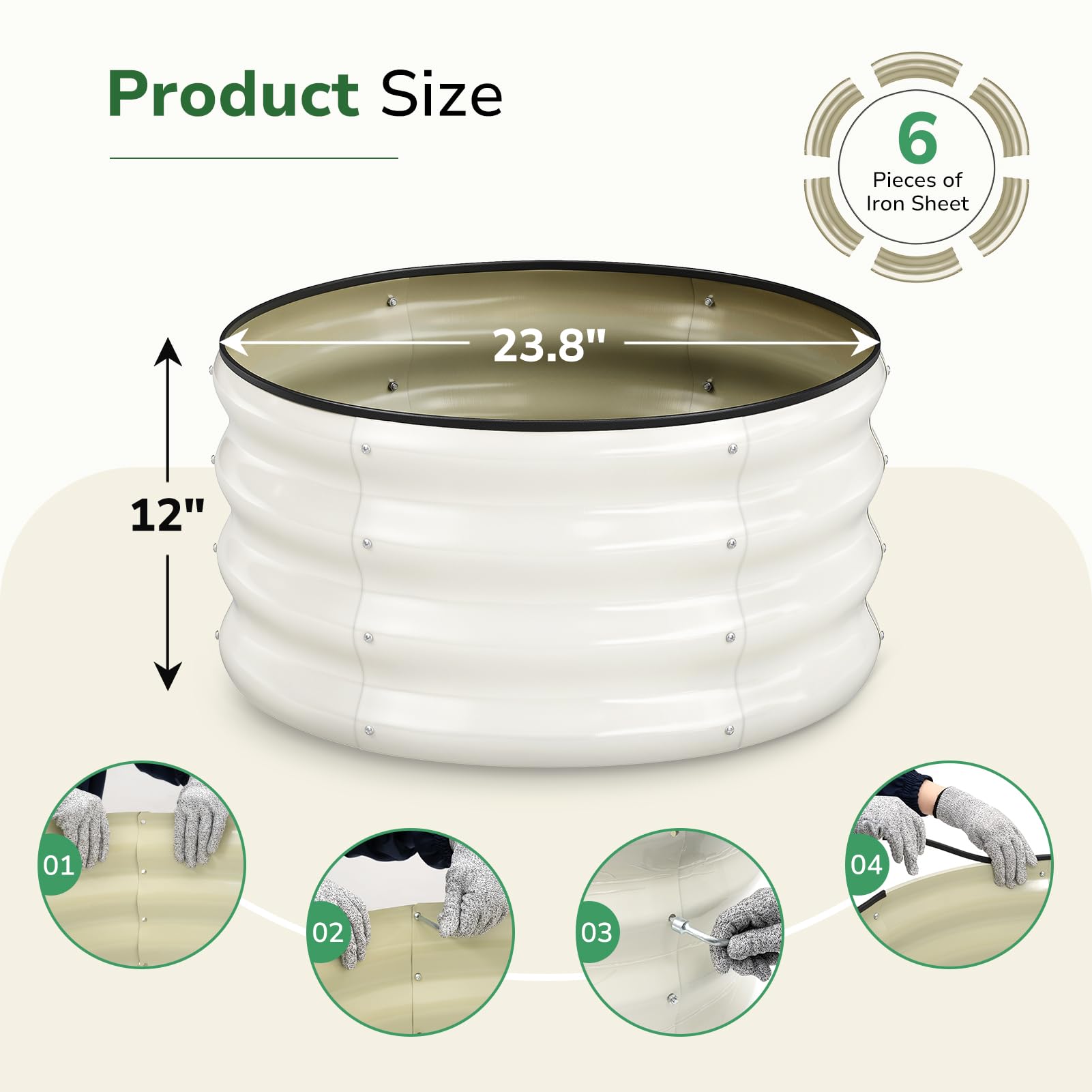 GreatBuddy Cama de jardín elevada galvanizada redonda de 2 x 2 x 1 pies, cama elevada de fácil montaje con guantes y herramientas anticorte, cama de jardín a prueba de óxido para exteriores, verduras