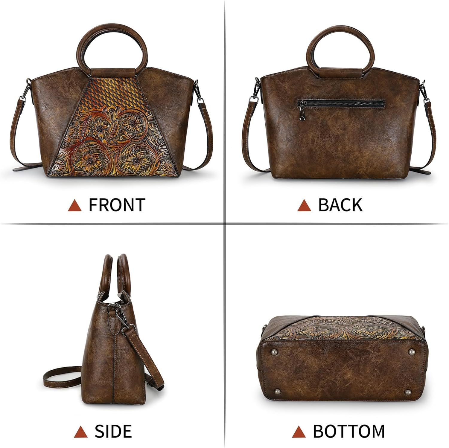 Torba damska listonoszka średnia skórzana - saszetka na ramię torebka crossbody z paskiem, Kawa