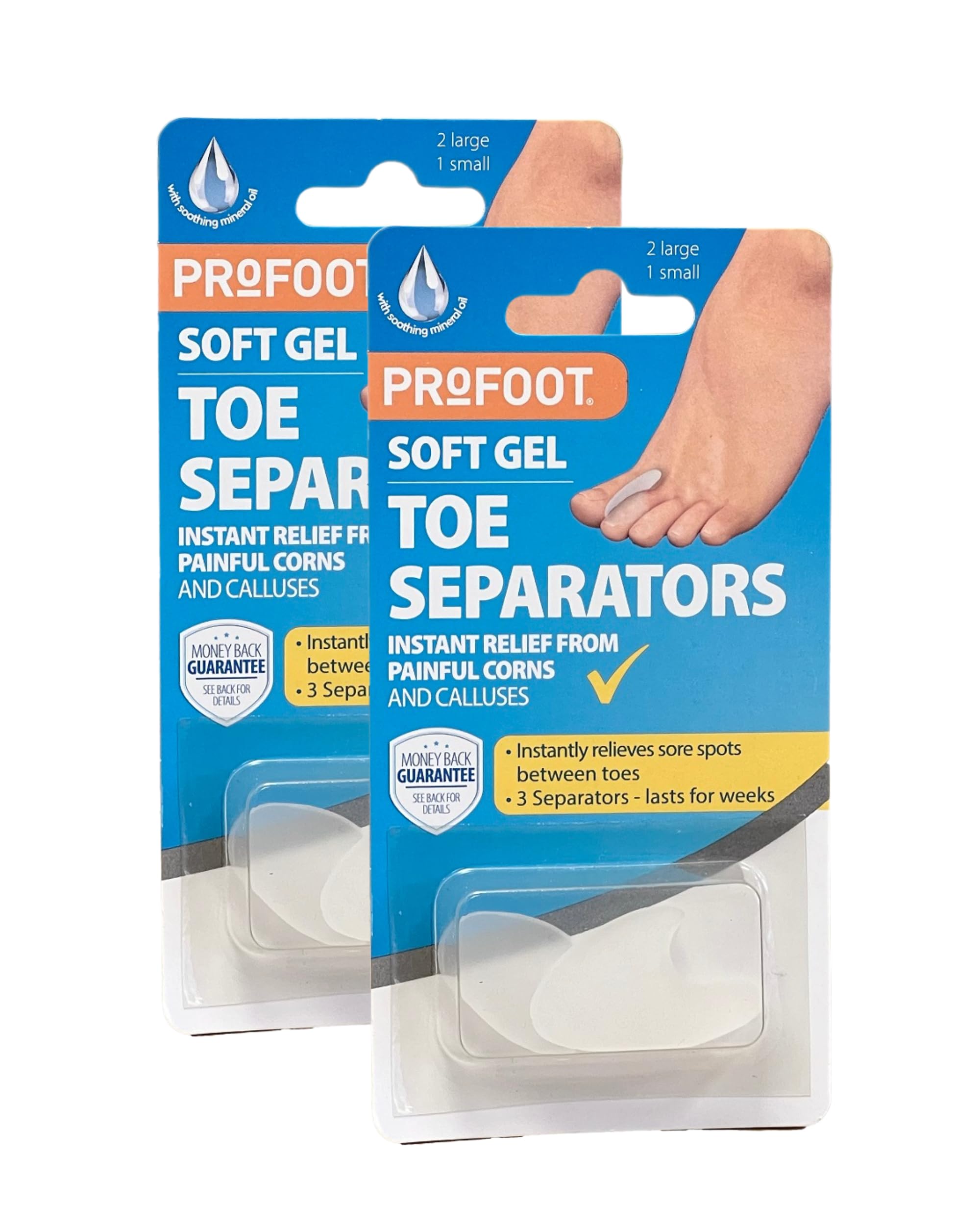 Profoot Toe Separators - Instant Relief from Corns and Calluses - Ideal for Overlapping Toes - Soft Gel Toe Spacer - Toe Spreaders (2 Pack)