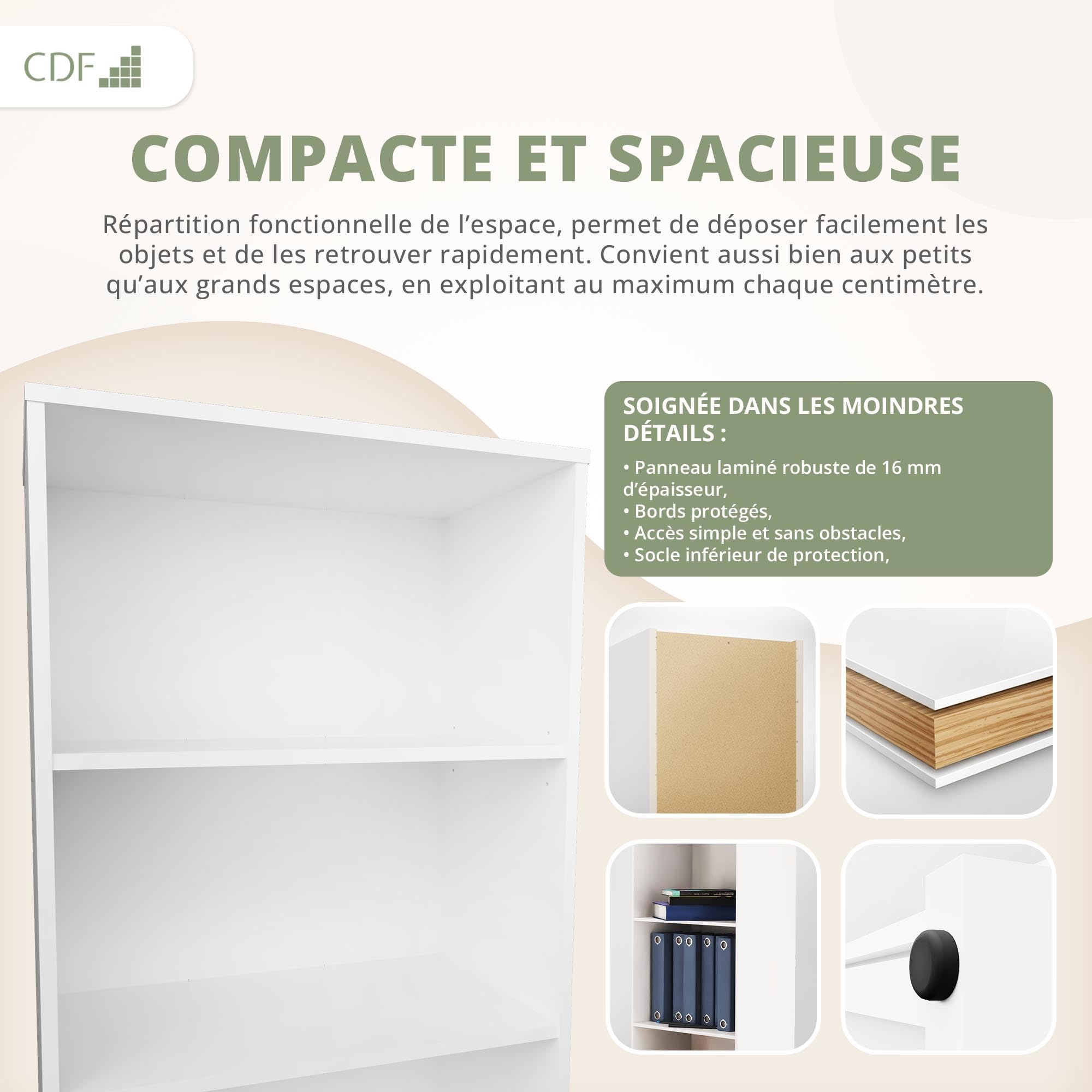 CDF Bibliothèque Ouverte Meuble à Case de Rangement avec Compartiments Colonne pour Bureau Salle à Manger Home Office Salon Livres Dossiers Décoration Chambre Modern Vertical - Blanc 60 cm