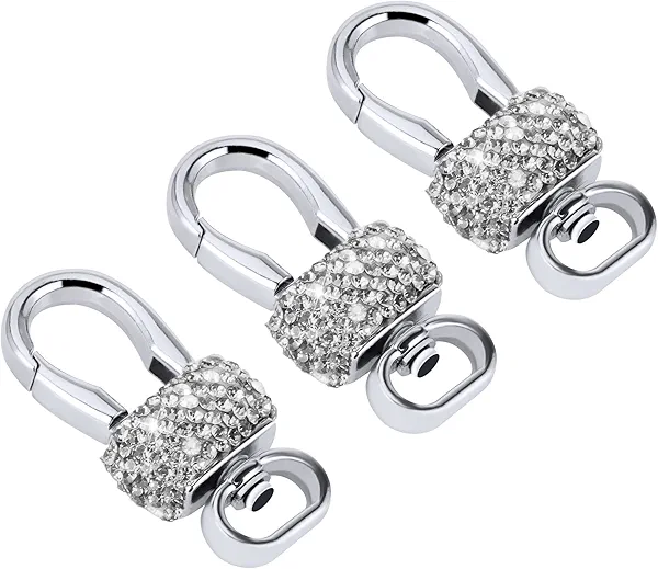 Eing Crystal Car Keychain for Women, 3-Pack Fashionable Car Key Chain with Bling Rhinestones, White