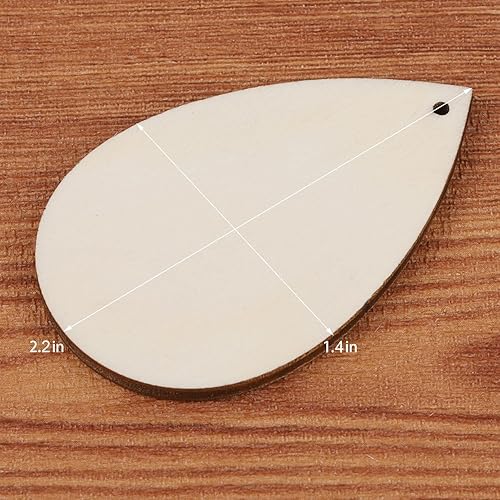 Miniatura 3 de 100 aretes de madera en blanco sin terminar para decoración de árbol de Navidad, suministros de joyería y fabricación de bricolaje, 1.4 x 2.2