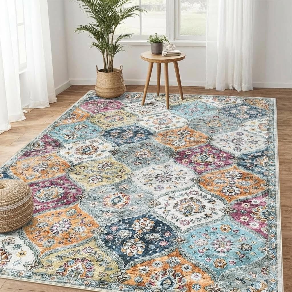 LuxFocus Small Rug for Bedroom 80x150 cm Vintage Non Slip Yellow Purple