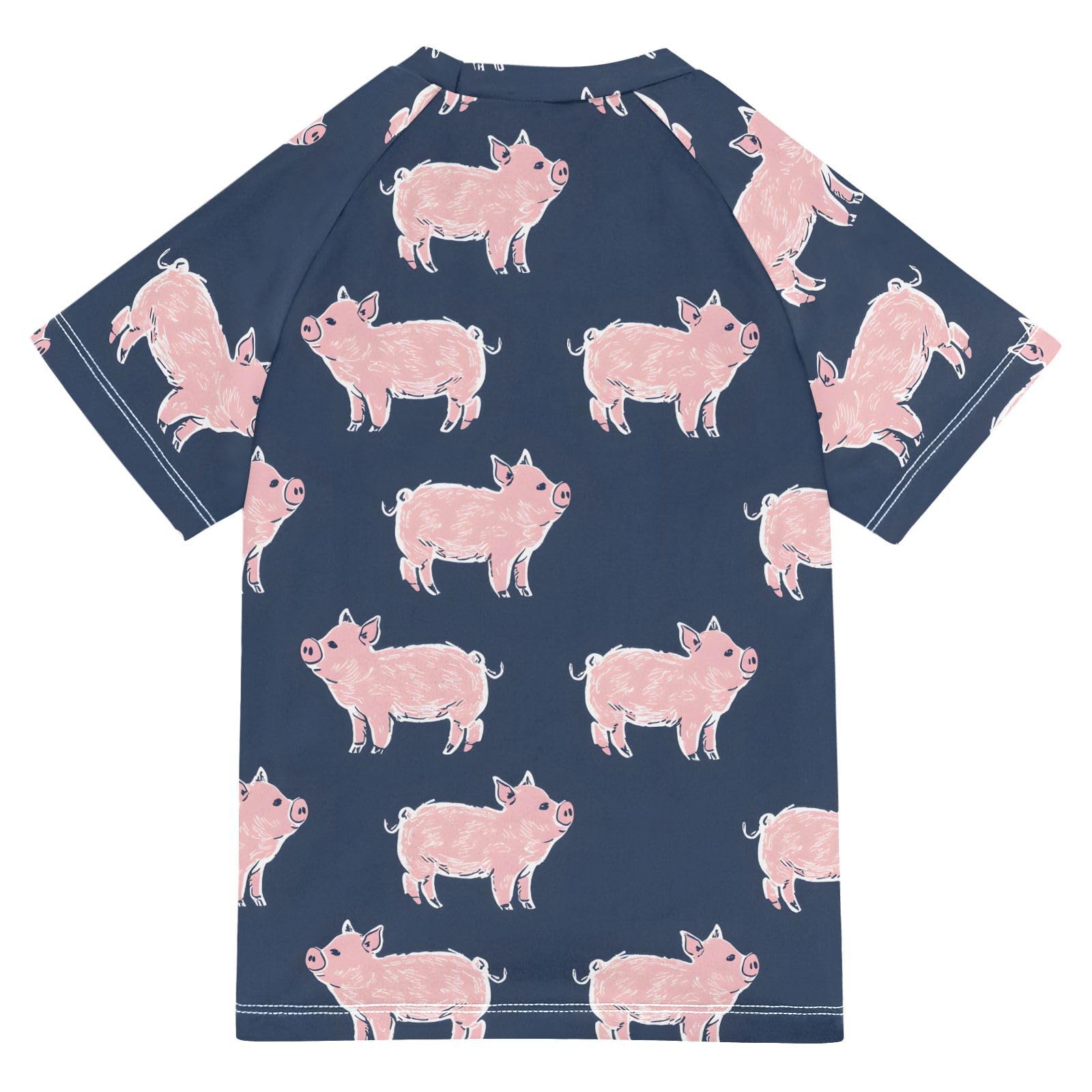ALAZA Kids Rash Guard Boys Toddler Swim Shirts Short Sleeve Pigs Dark UPF 50+ 3T
