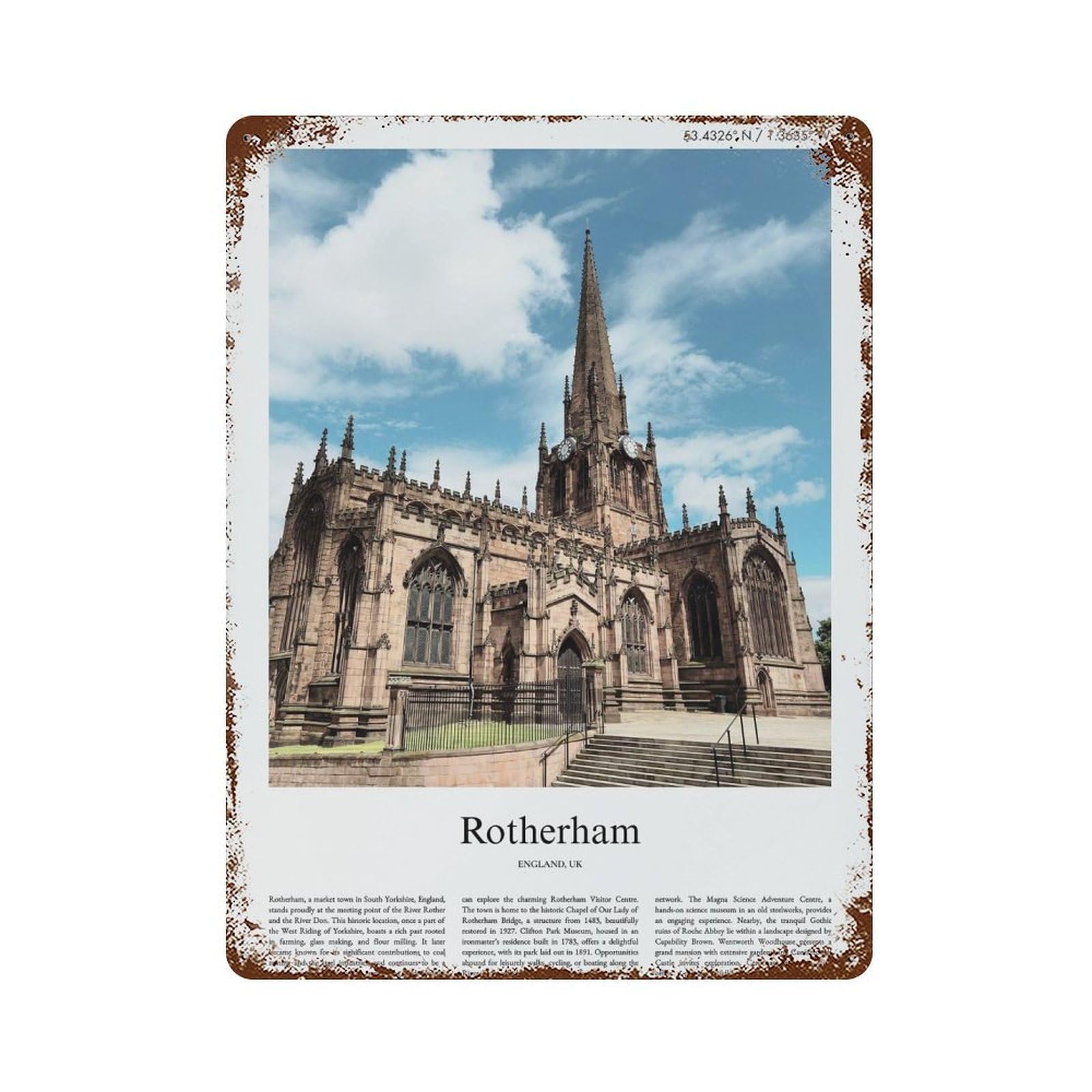 xiaoxiaoshen Rotherham England UK City Scenery Wall Decor Art Metal Tin Poster Modern Home Decor Art Home Bar Shop Decorations Vintage Sign 40x30cm