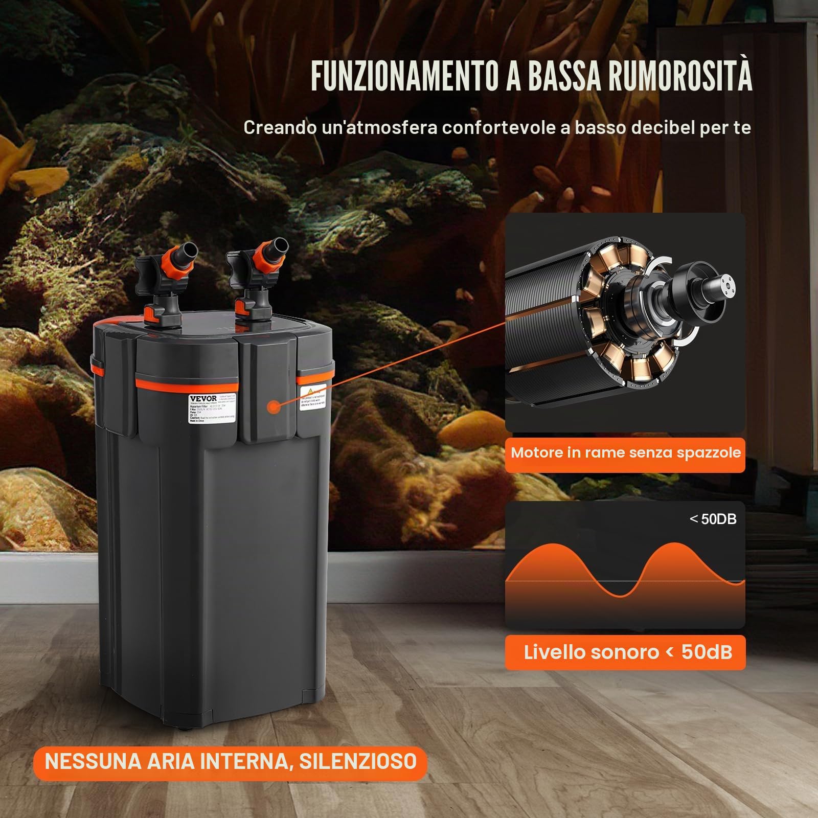 VEVOR - Filtro per acquario da 264 GPH, interno ultra silenzioso per contenitore a 3 stadi da 75 galloni, potenza sommergibile con protezione UV