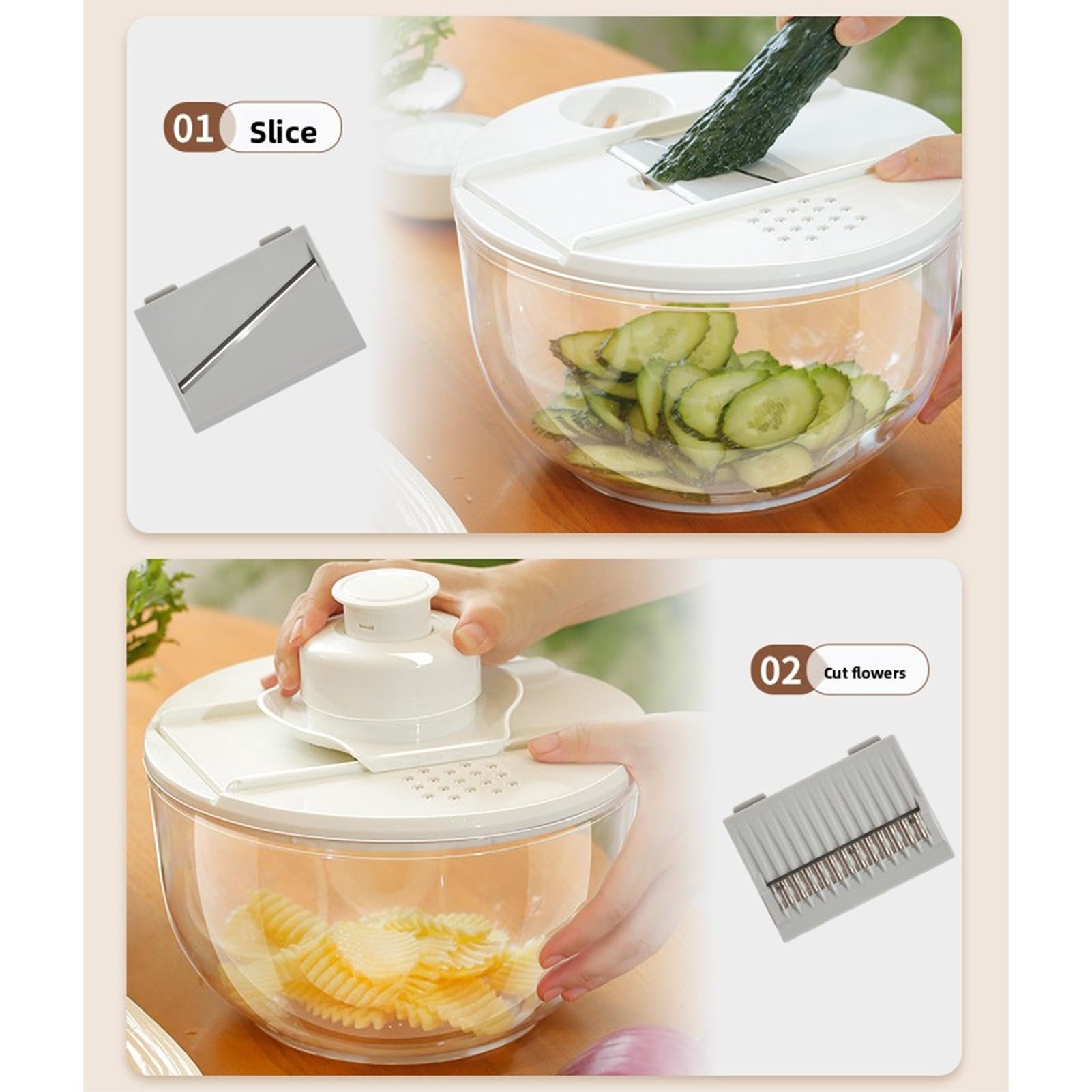 Ensaladora Multifuncional 4500 ml para Verduras y Frutas LavadoraSecadoraPicadora con 5 Cuchillas de Acero Inoxidable y Colador Integrado Ideal para Preparar Ensaladas Rápi