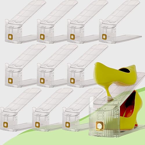 Miniatura 14 de Organizador transparente para zapatos, paquete de 36 ranuras ajustables para zapatos, organizador para armario, apiladores de zapatos transparentes,