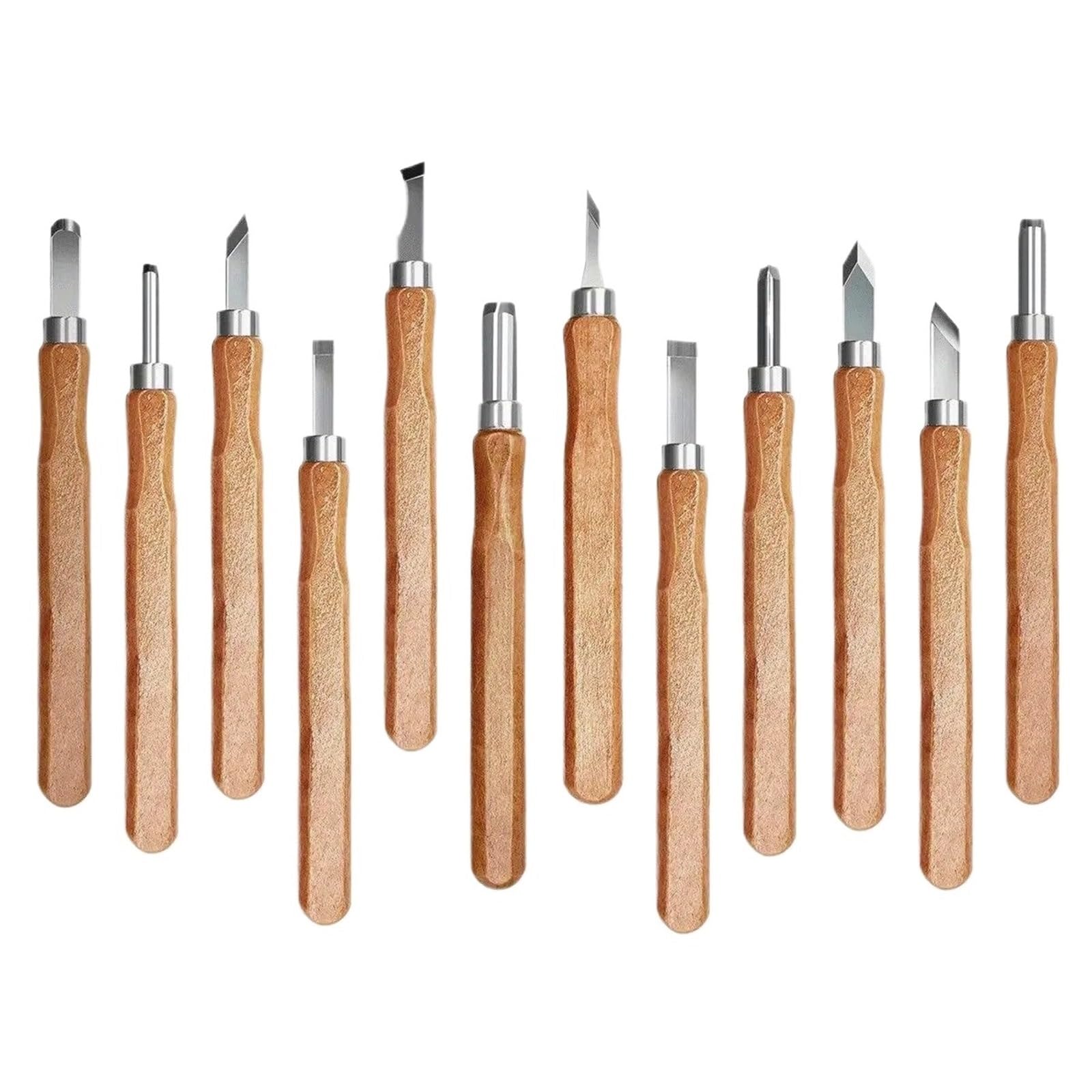 Set 12 Utensili Per Intaglio Legno Professionale - Acciaio 65Mn, Manico In Legno Di Erba, Con Staffa E Tavolo Disegno, Per Falegnami E Hobbisti