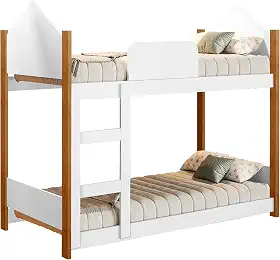 Beliche Infantil Para Quarto Da Criança Montessoriana Resistente Cabana Magia Premium Com Grade Proteção Cor Branco