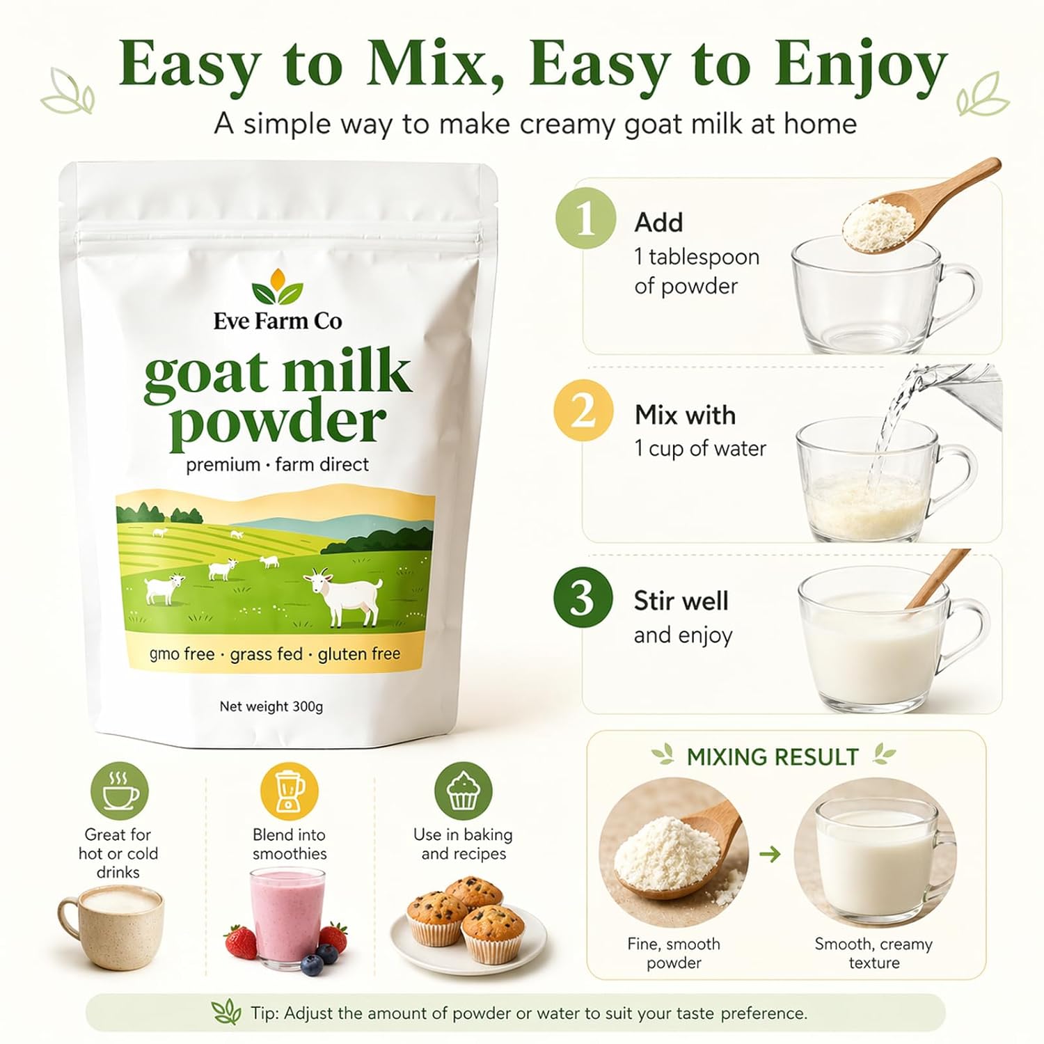 Eve Farm Co Goat Milk Powder | Easily Digested Formula |Grass-Fed Australian Source | High in Protein, Calcium & Probiotics | Non-GMO, Gluten-Free(2pc)