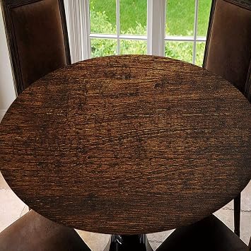 JCETUNO Elastic Edged Round Tablecloth, Old Vintage Antique Timber Texture Polyester Washable Table Cover Kitchen Restaurant Party Decoration, Tablecloth Size 64"Fit for 52.2"-56.1" Table