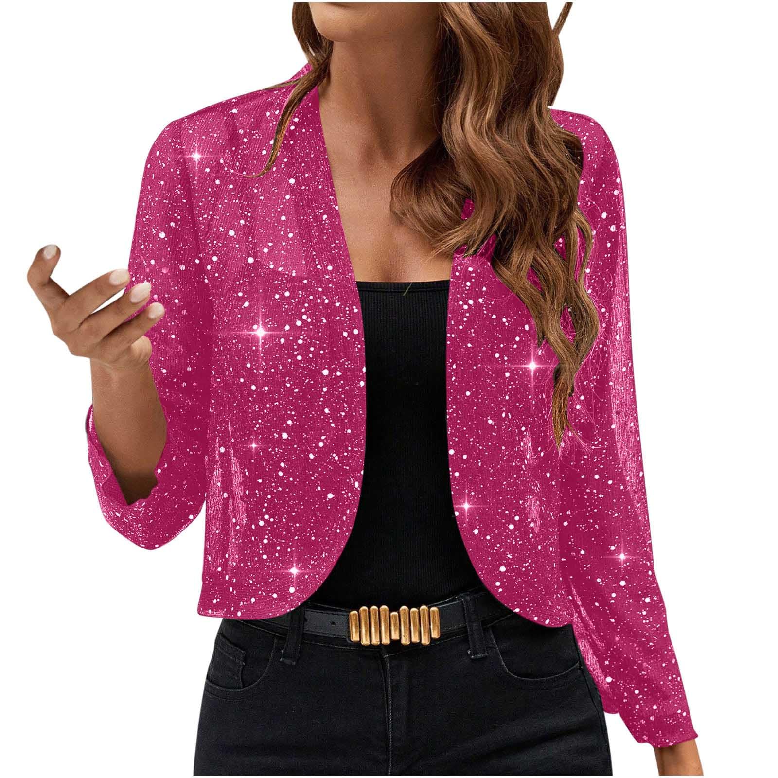 Women's Mesh 3/4 Sleeve Open Front Sequin Bolero Glitter Cropped Cardigan Jacket Cocktail Party Shrug Short Coats