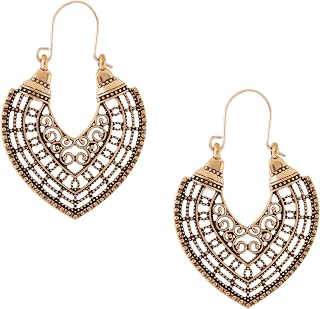 MINACHI Boho Vintage Tribal Festival Filigree Heart Hoop Earrings for Women | Antique Gold Tone, Metal Alloy, Vintage Bohemian Hippie Tribal Festival Jewelry Gift, Fashion Statement Accessory