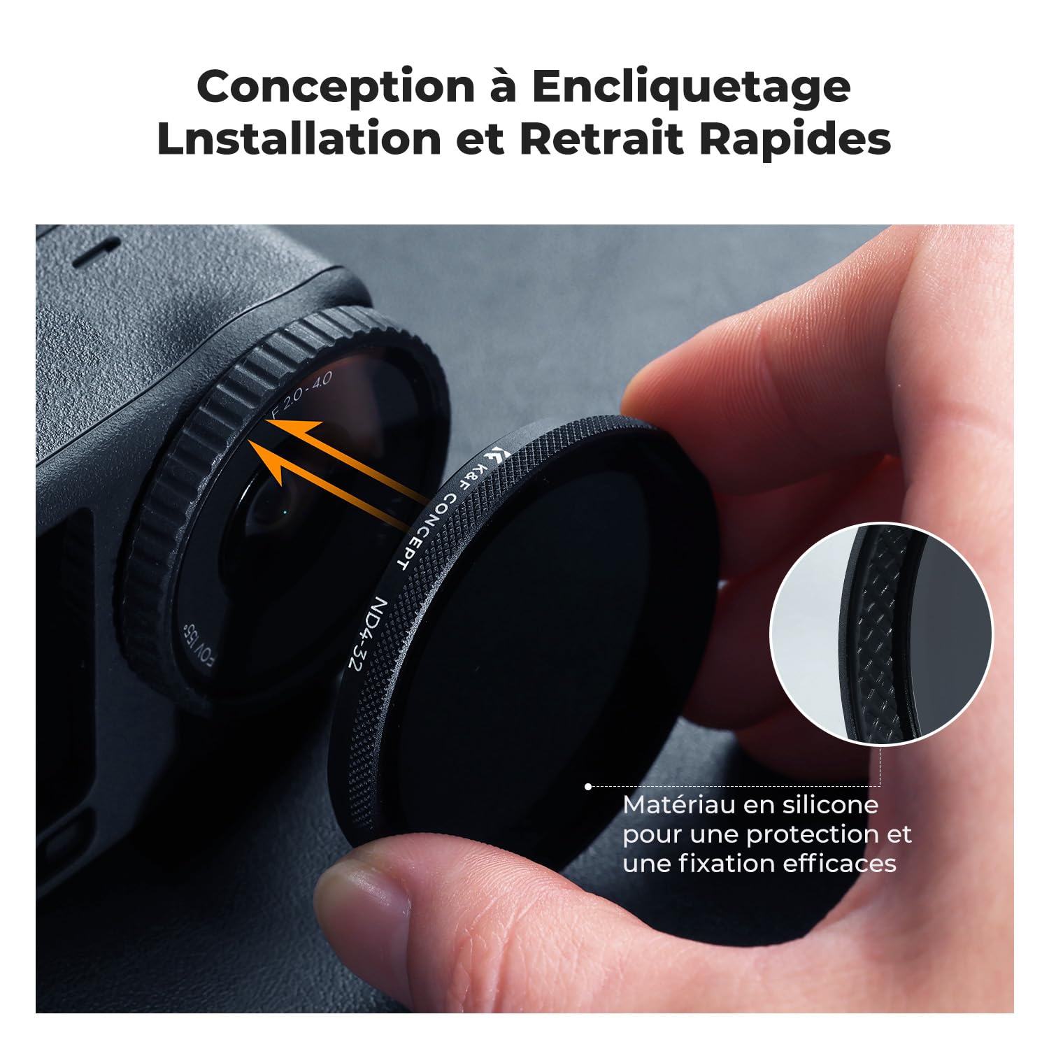 K&F CONCEPT Filtre ND Variable (ND2-32) pour Caméra d'action, Lentille HD, Double Revêtement Antireflet, Étanche et Anti-Rayures, avec Chiffon de Nettoyage, Compatible avec DJI Action 6