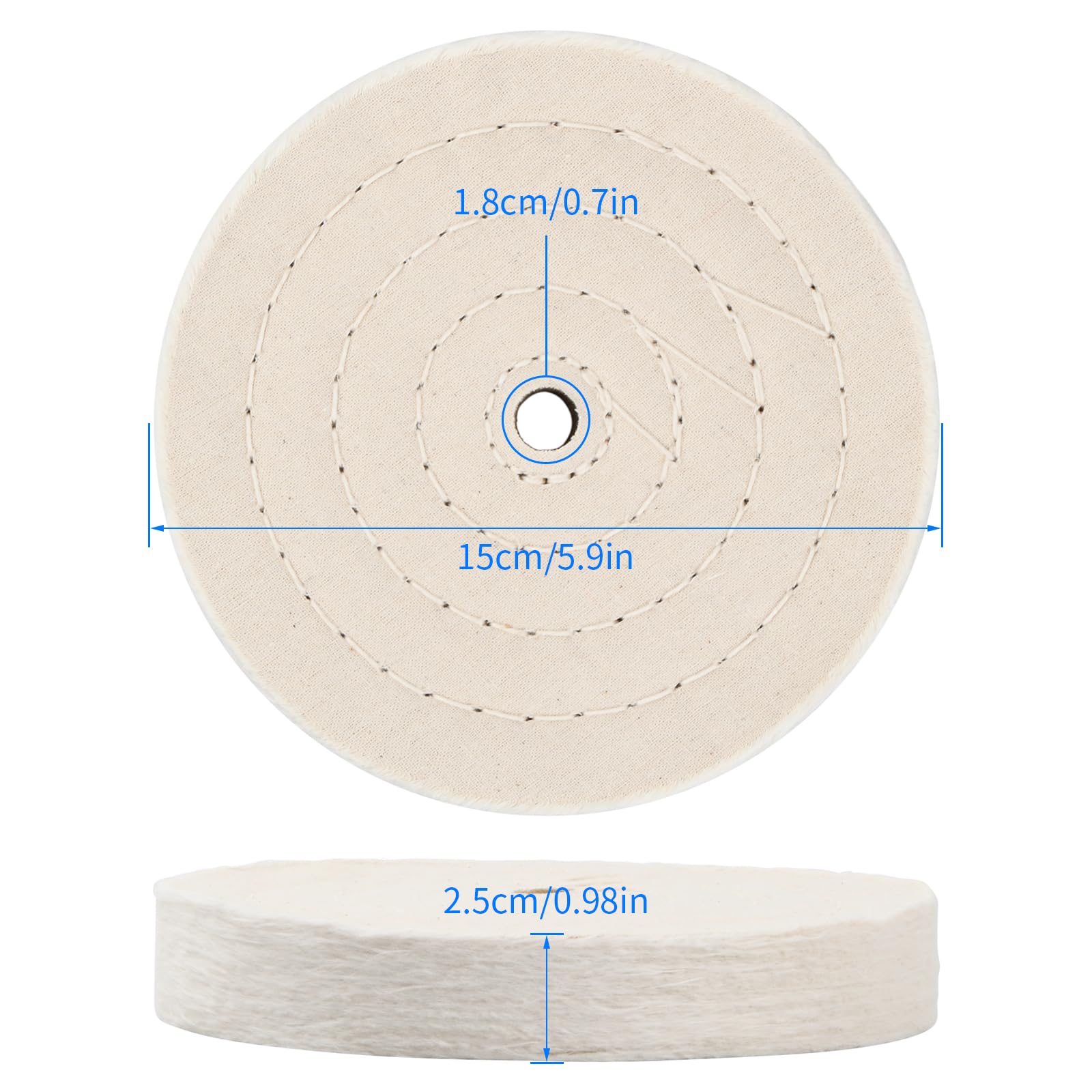 150mm Disco di Lucidatura in Cotone 2 Pezzi Rotella di Lucidatura a Forma di Spirale Tampone Lucidante con Foro da 12,7 mm (70 Strati) per Levigatrice da Tavolo Bianco