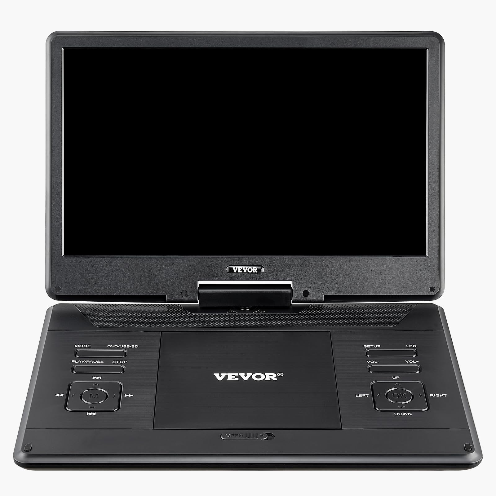 VEVOR tragbarer DVD-Player mit drehbarem HD-Bildschirm (358 mm), eingebauter Akku mit 4,5-5 h Laufzeit, 2 Lautsprecher, unterstützt Synchronisierung von TV/USB/SD-Karte/CD/DVD, Autoladegerät schwarz