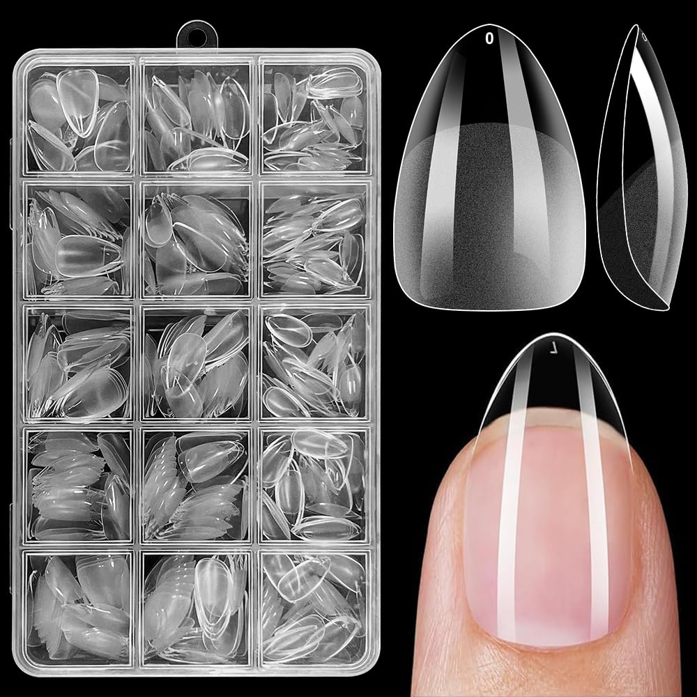 ZEYACHAN 450 Piezas Uñas Postizas Almendra, 15 Tamaños Tips Uñas Transparentes, Semi Mate, Tips Uñas Cortas, Soft Gel Nail Tips, Tips De Uñas Para Bricolaje De Uñas